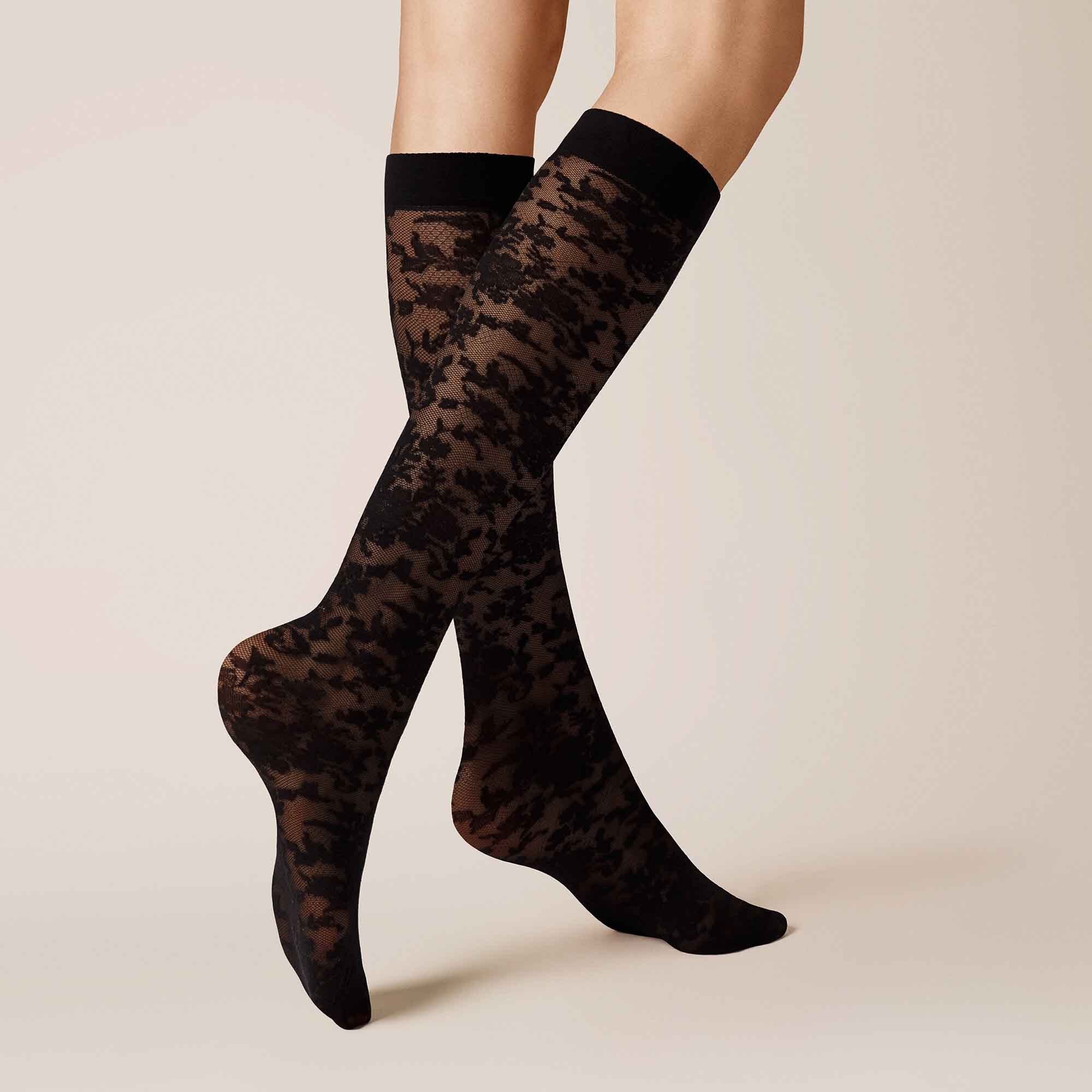 KUNERT Feinkniestrümpfe Floral Citynight (1-Paar) Гольфи in Spitzenoptik