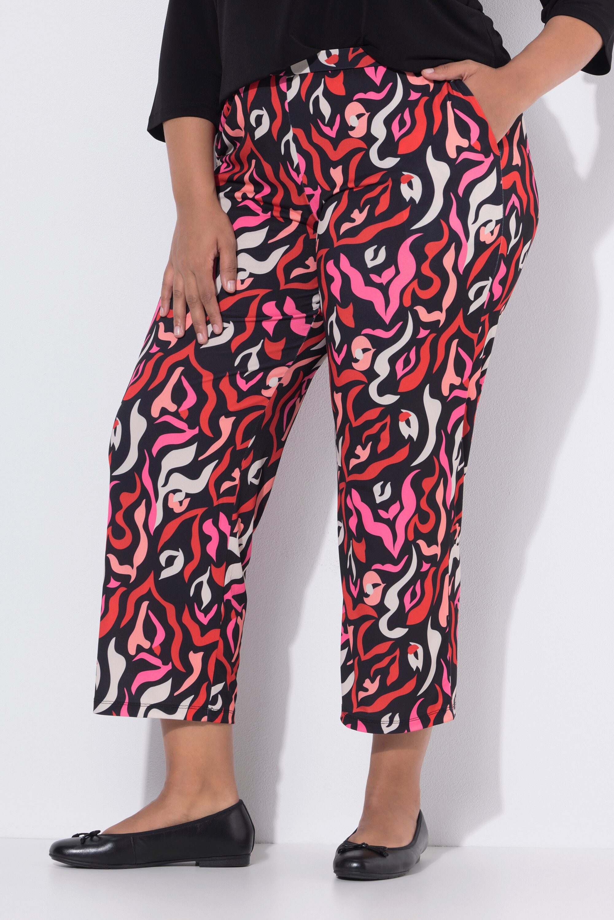 Ulla Popken Schlupfhose 7/8-Jerseyhose Zebramuster weites Bein Elastikbund