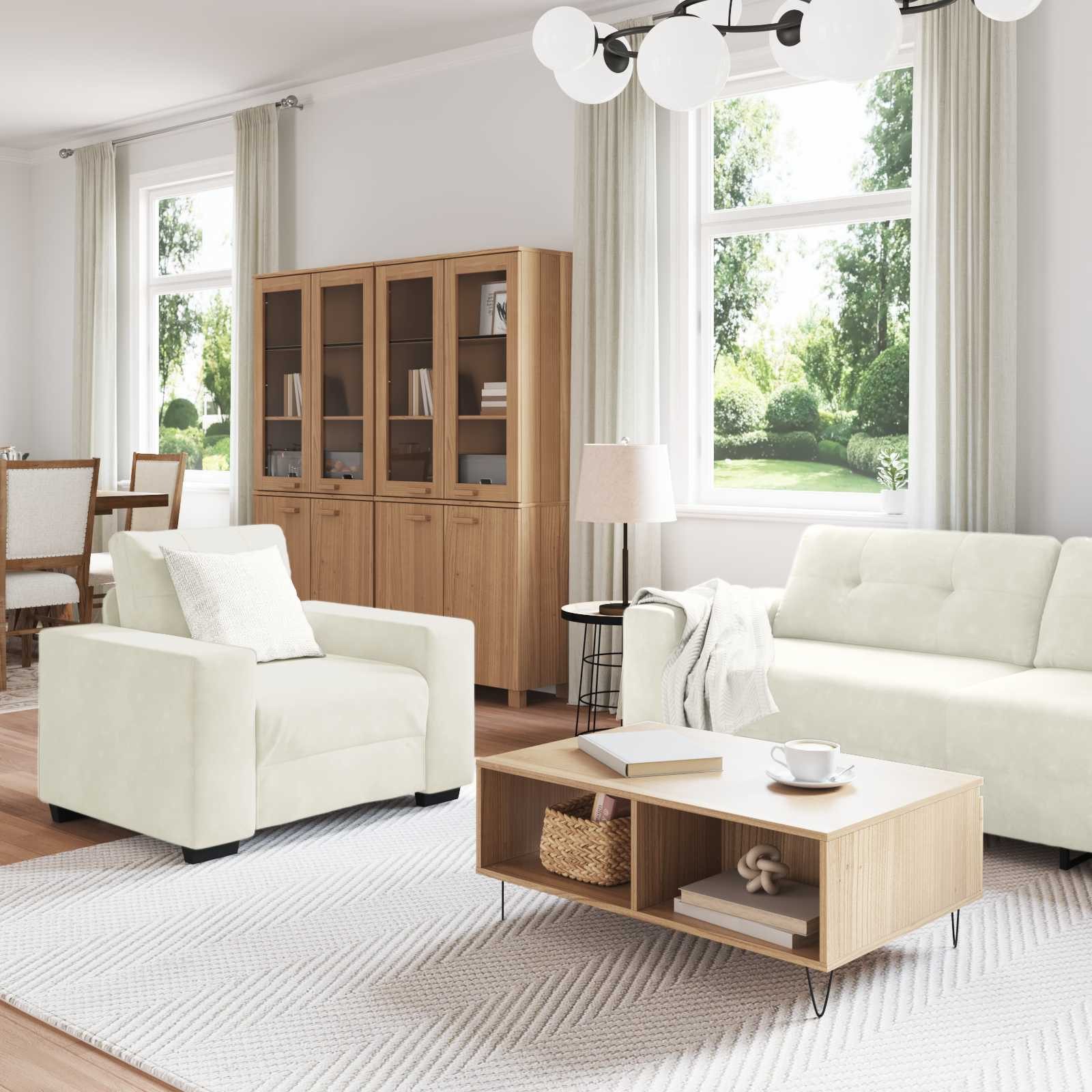 vidaXL Sofa Sofa Set 3 Stk. Creme Samt, 3 Teile