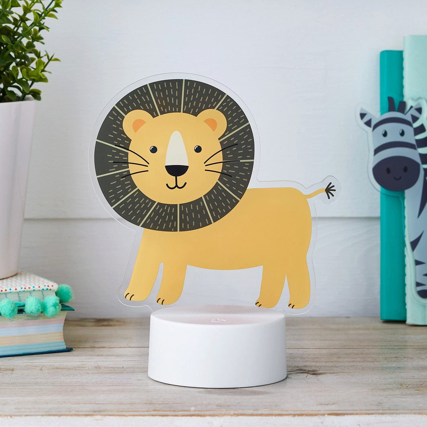Lights4fun LED Wandleuchte 2-in-1 Löwe & Zebra USB Tischlampe Kinderzimmer – Bild 5 von 5
