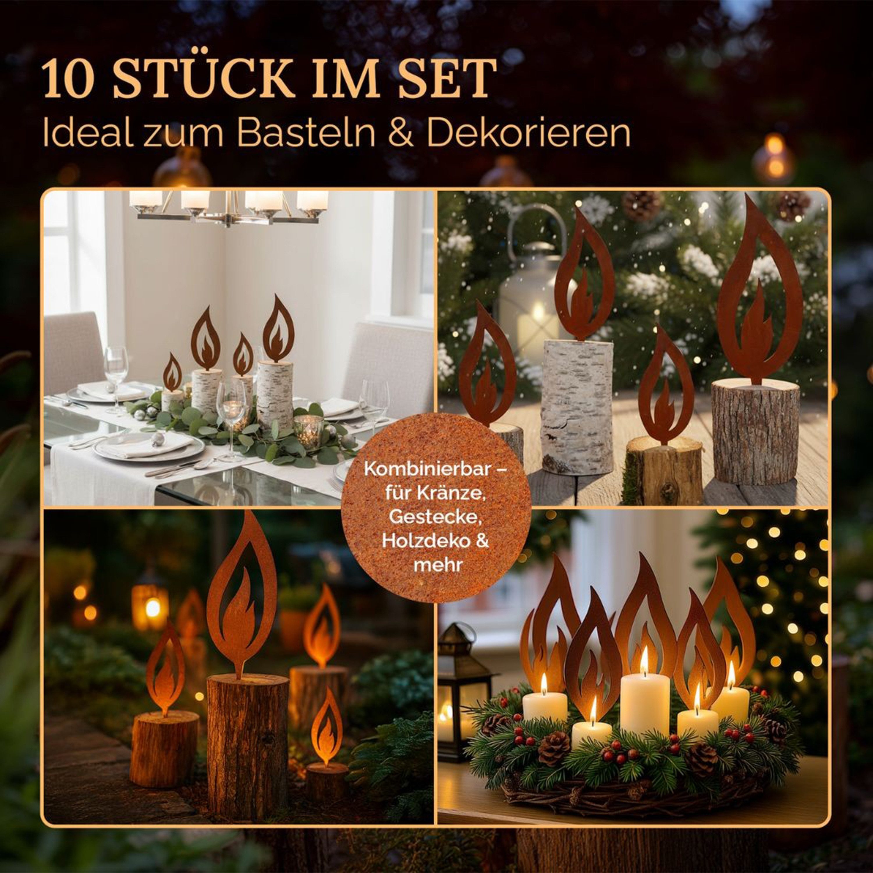 Rostikal Gartenstecker Flammen Dekostecker Weihnachten Deko (10-St) Echter Rost – Bild 4 von 5