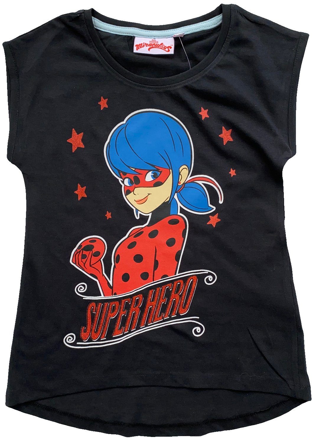 T-Shirt Mädchen Print-Shirt Hellgrau - 140 Ladybug Miraculous 110 Sky Ladybug 116 Schwarz 128