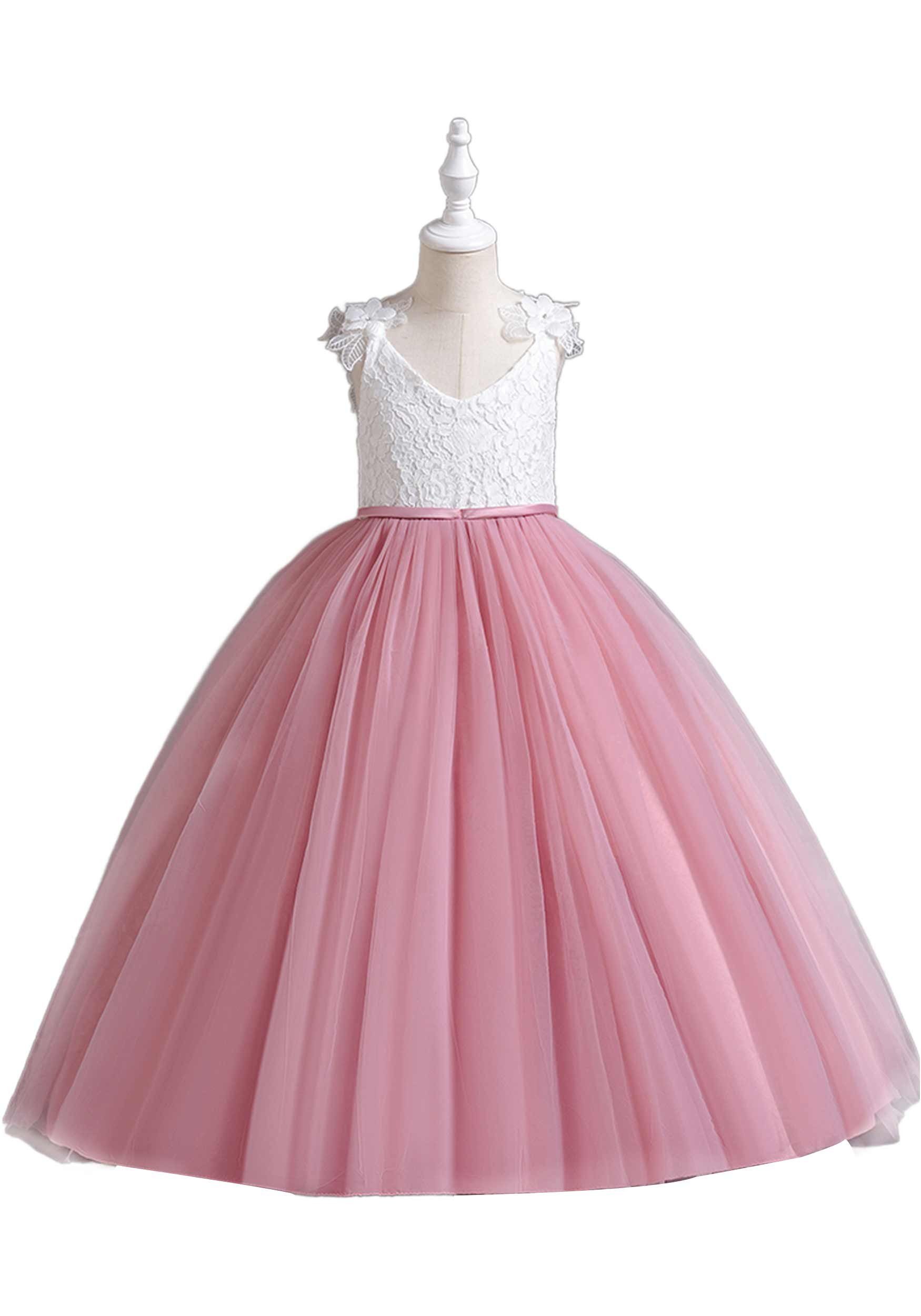 Daisred Abendkleid Dunkelrosa Abendkleider Prinzessinnenkleider Tüllkleider Blumenmädchen