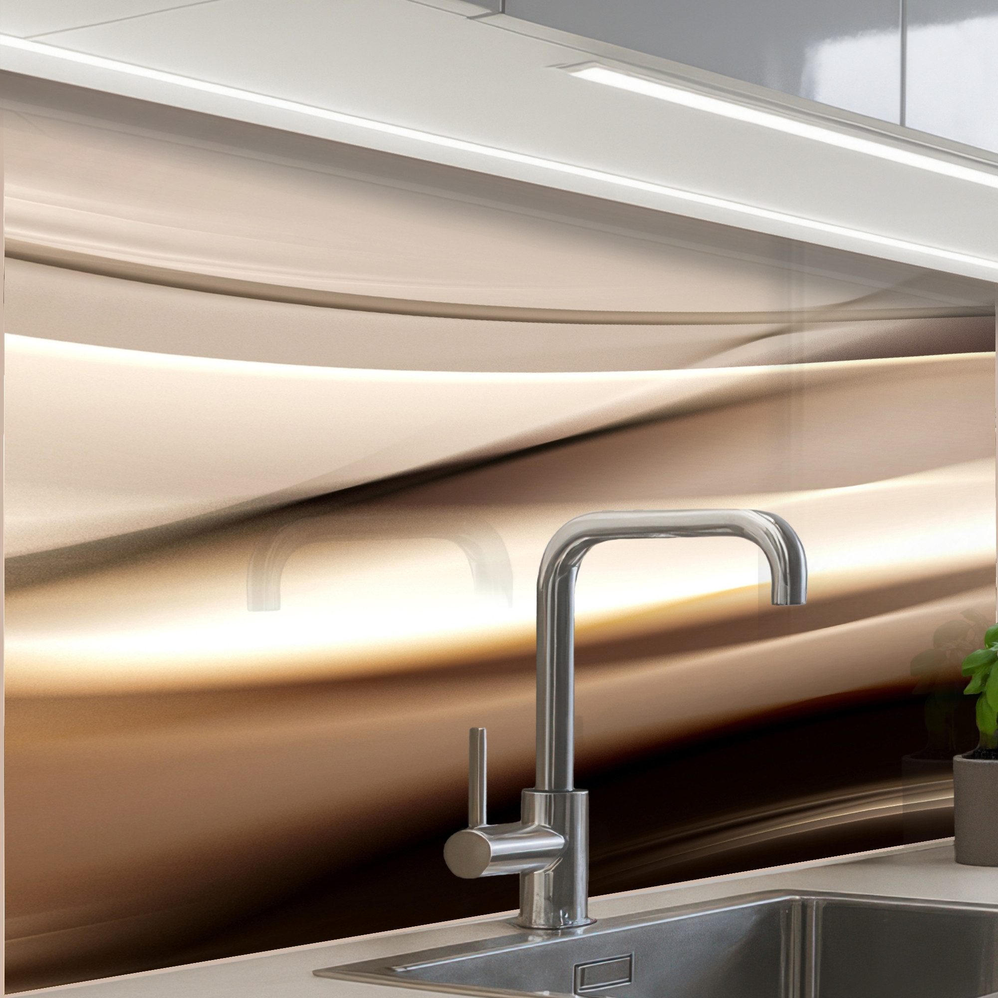 KitchenYeah Küchenrückwand selbstklebend Wellen - Abstrakt - Warmes Beige, (1-tlg), Spritzschutz, Küche, Rückwand, Küchenwand, Küchenfront, 80x60 cm