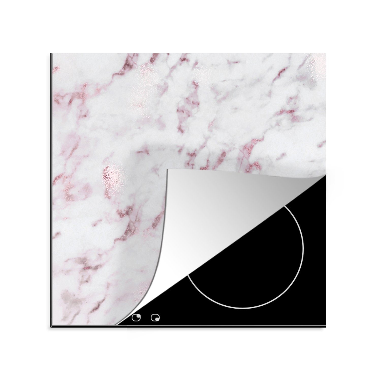 - Weiß, Arbeitsplatte Ceranfeldabdeckung, küche tlg), Herdblende-/Abdeckplatte MuchoWow cm, Vinyl, Marmor (1 - für 78x78 Rosa