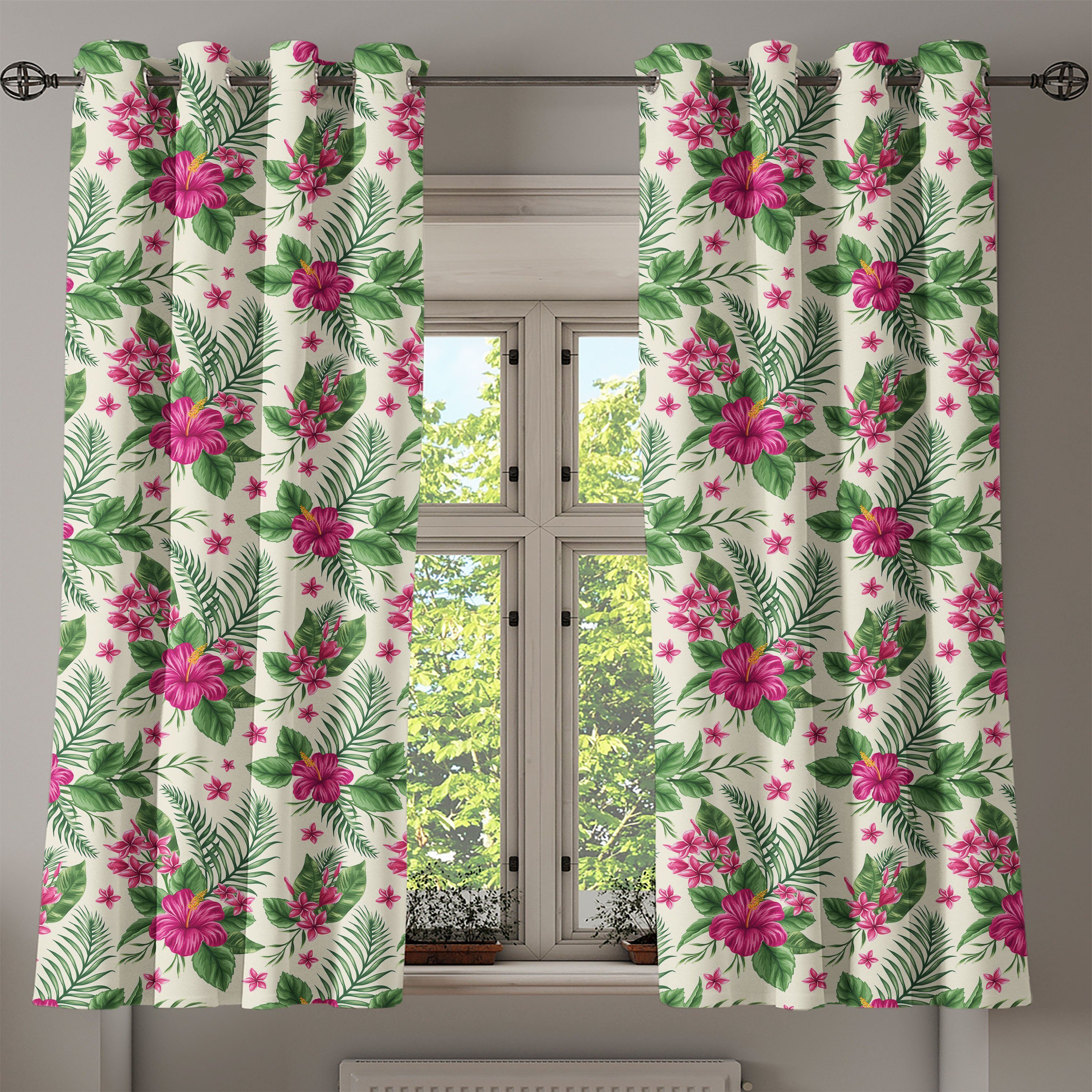 2-Panel-Fenstervorhänge Abakuhaus, Wohnzimmer, Hibiscus Plumeria Dekorative für Schlafzimmer Gardine Aquarell