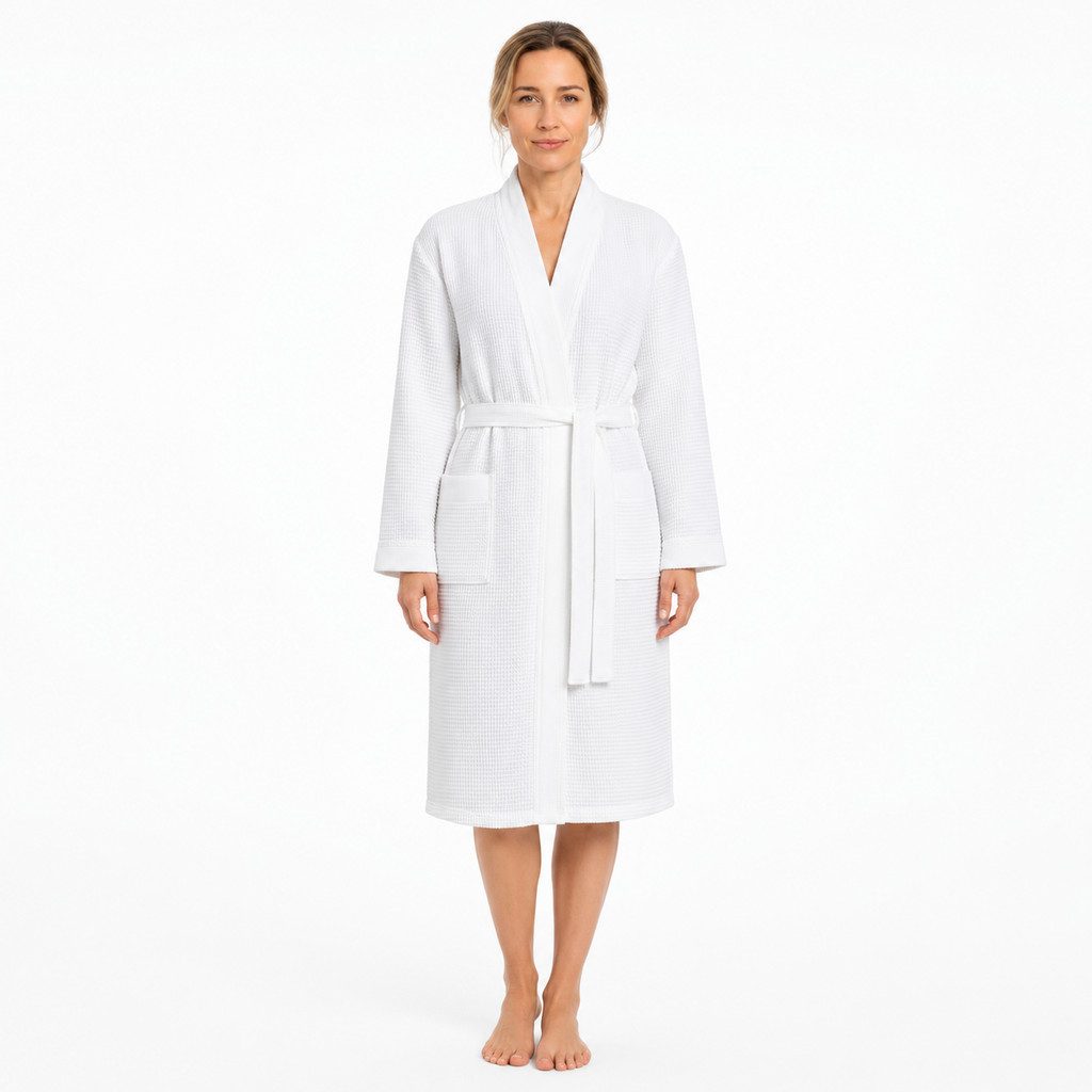 Ringella Unisex-Bademantel aus reiner Baumwolle in Piqué-Qualität, mit Bindegürtel, Baumwolle, Kimono-Kragen, Gürtel, formstabil & pflegeleicht