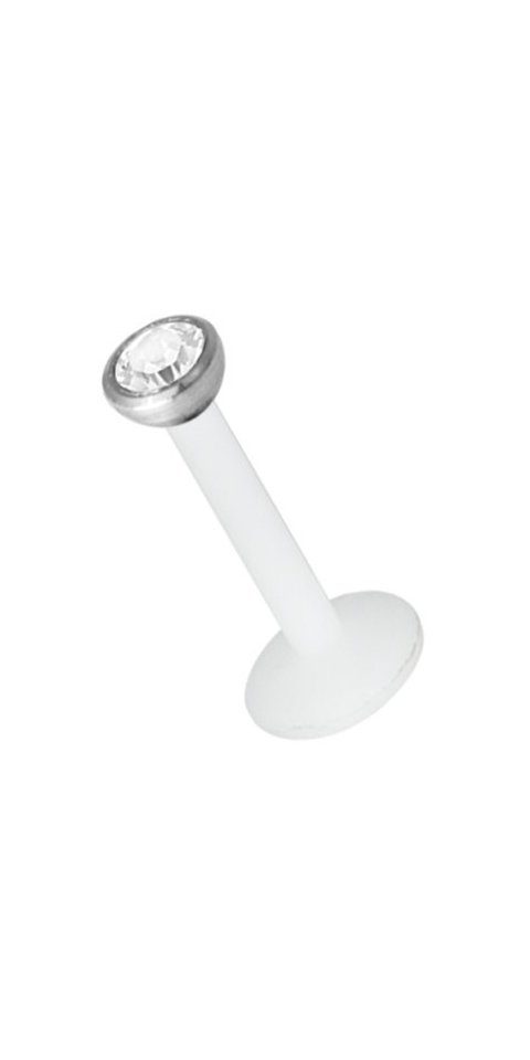 Karisma Nasenpiercing Weisses Steck Bioplast Labret Lippen Piercing Aufsatz Stahl, mit Kristall stein 2mm
