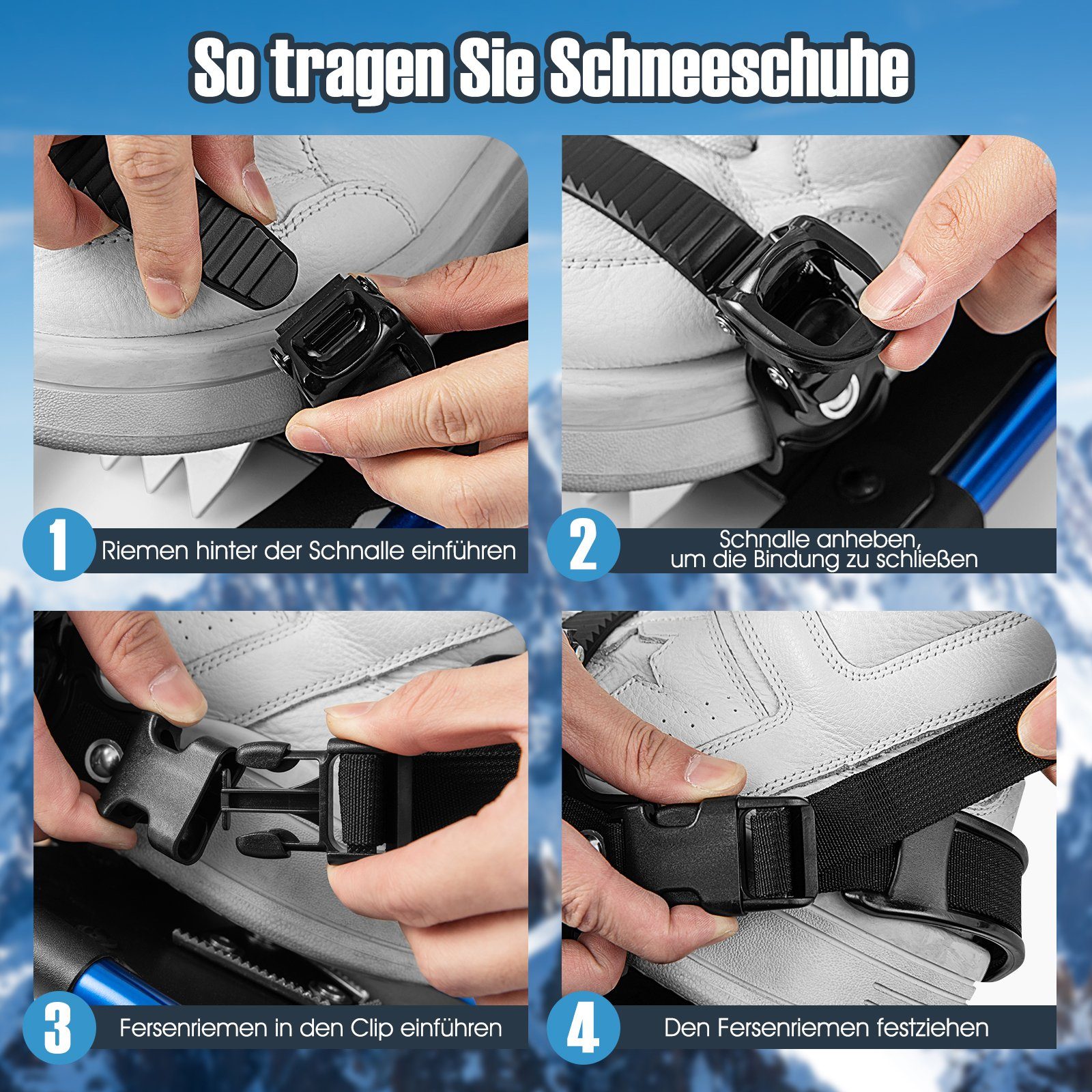 COSTWAY Schneeschuhe, 4-in-1 Schneeschuhe-Set, Schuhgröße 38-45, Navy Blau