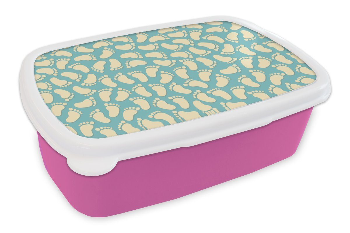 MuchoWow Lunchbox Muster - Fuß - Blau - Jungen - Kinder - Kleiner Junge, Kunststoff, (2-tlg), Brotbox für Erwachsene, Brotdose Kinder, Snackbox, Mädchen, Kunststoff rosa