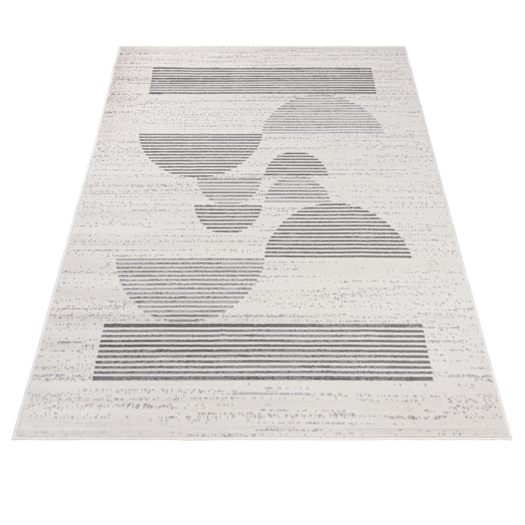 Fußbodenheizung, Pflegeleich, Weich, 150 Designteppich Teppich Grau mm, 80 für Geometrisch Kurzflor Höhe Creme Mazovia, 7 Modern cm, - Geeignet x
