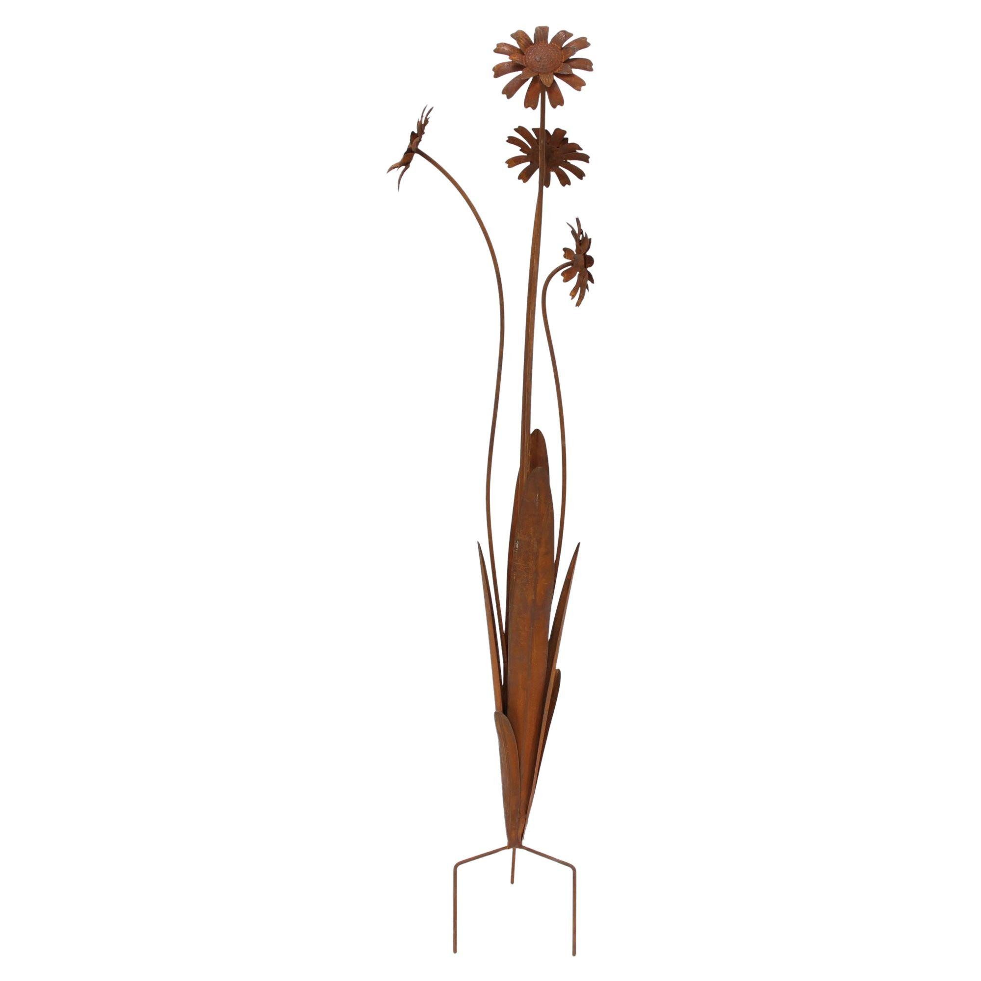 Dekoleidenschaft Gartenstecker "Rostblumen" Metall, Rost Finish, 100 cm hoch, Dekostecker Roststecker wetterfest, Outdoor Gartendeko für Draußen