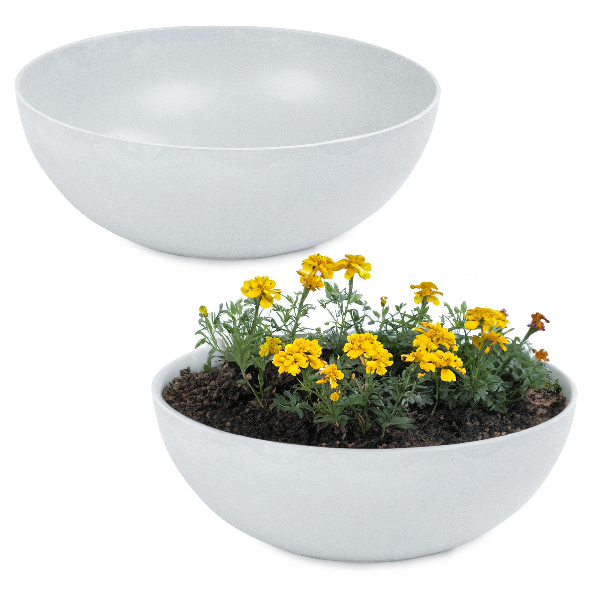 Pflanzschale Runde bauchige 20 cm Pflanzschale für draussen, hell-grau marmoriert