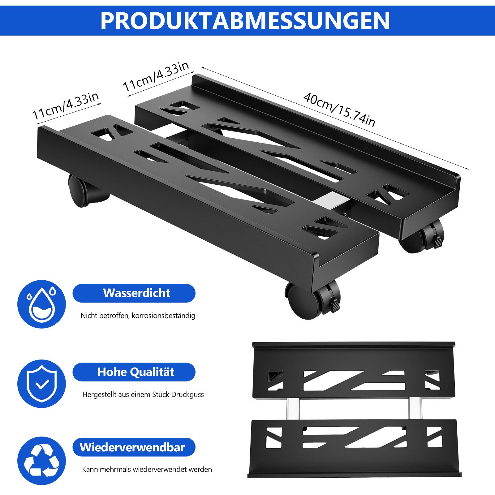 BlingBin Halterung PC Ständer mit Rollen - Computer PC Tower Ständer Einstellbare, (1er Set, 1-tlg., 2 Rollen Feststellbar, Universal CPU Ständer mit 4 Rollen, PC Halterung für Computerhost)