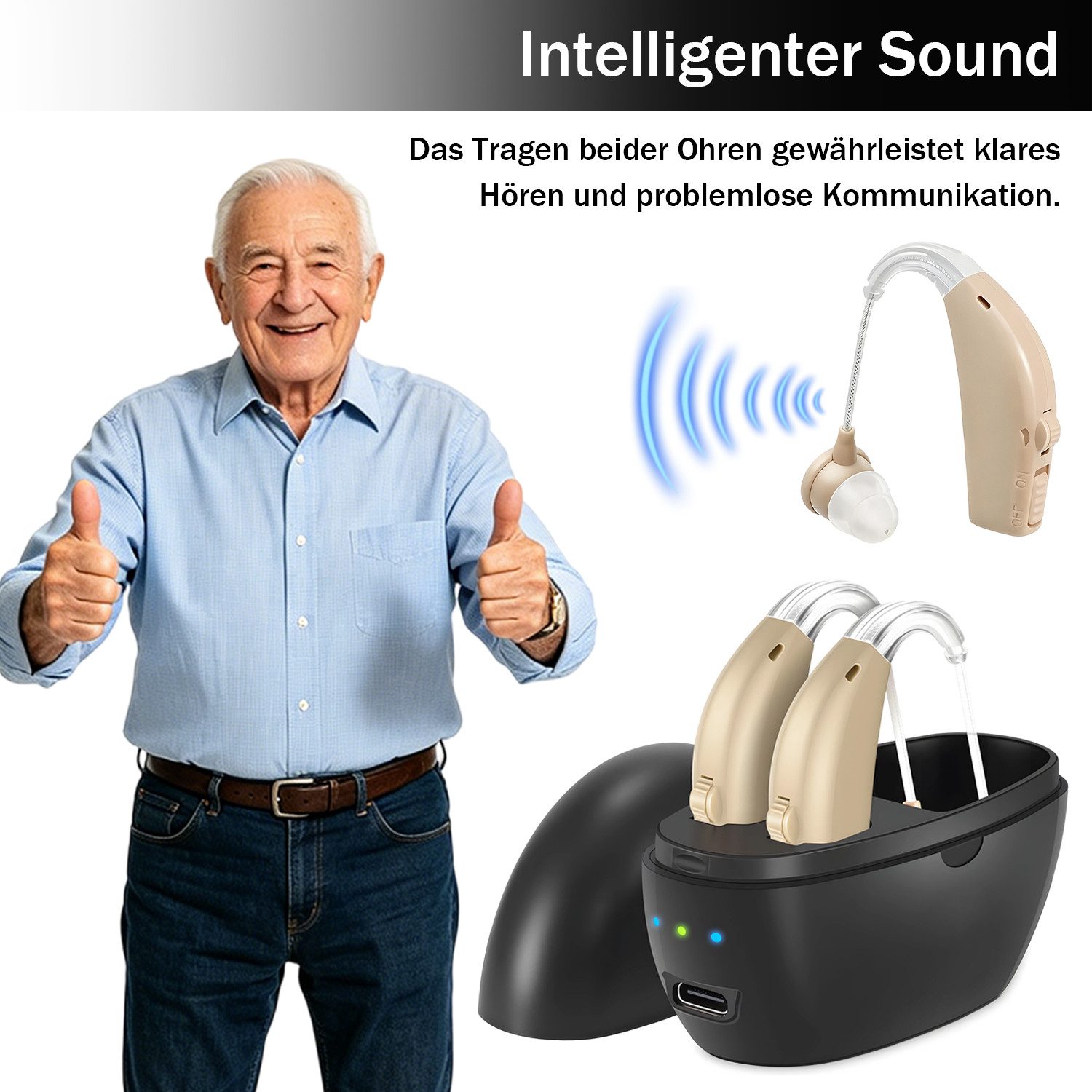 AKKEE Hörverstärker Digitale Hörgeräte, Im-Ohr-Hörgerät Hörversstärker, Geräuschunterdrückend Soundverstärker für Senioren