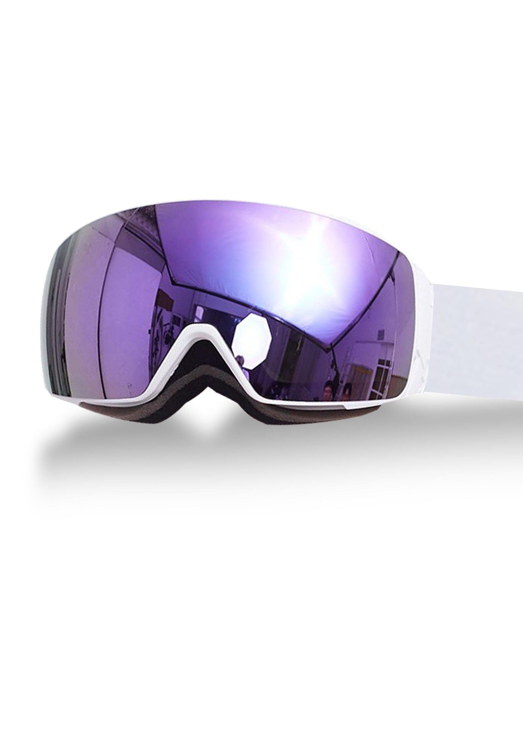 MAGICSHE Skibrille Double - Layer Spherical Lenses HD Skibrille für Damen und Herren, 100% UV Protection,nti Fog OTG,Detachable Lens Rosa