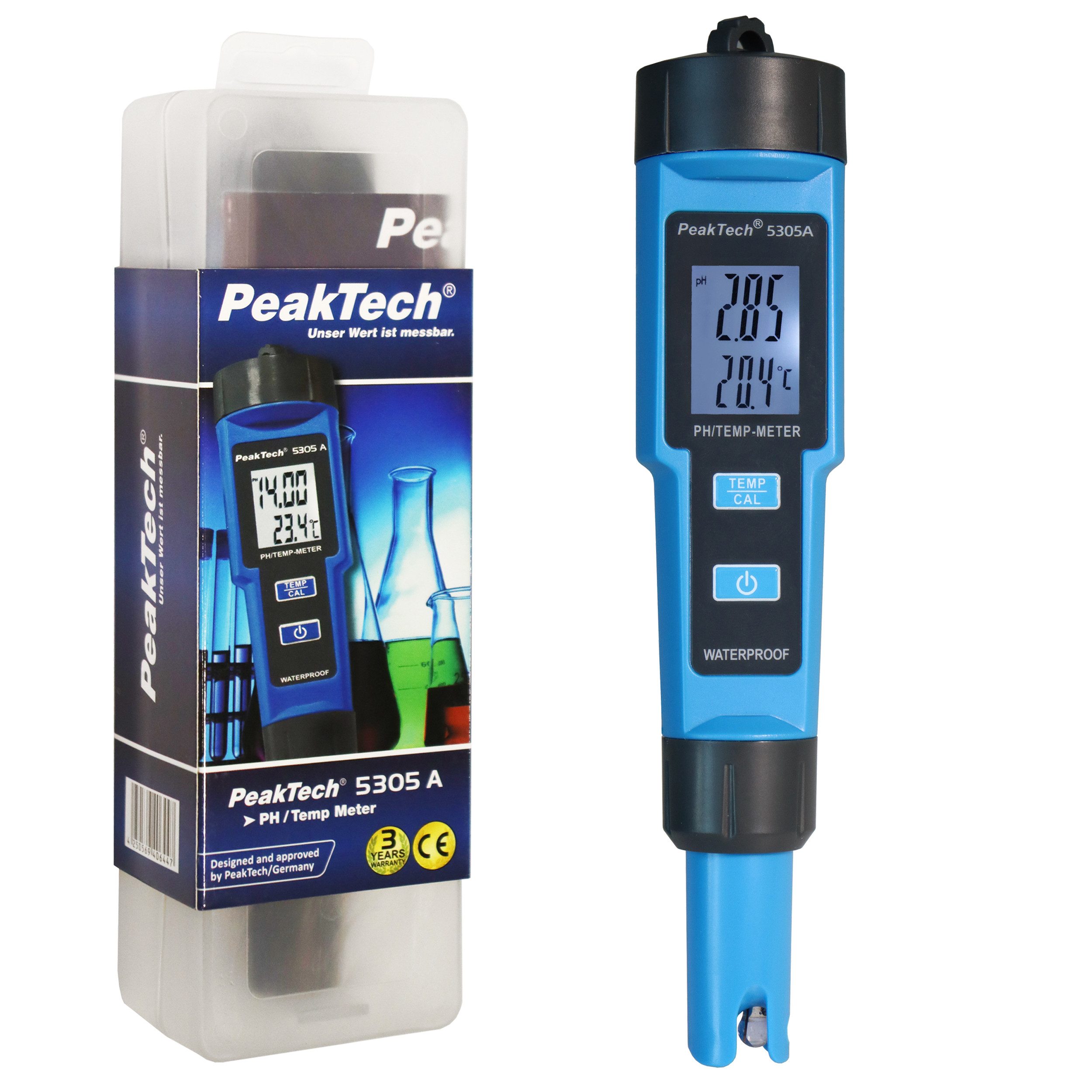 PeakTech Wassersensor 2 in 1 pH-Meter in Stiftform für pH/TEMP