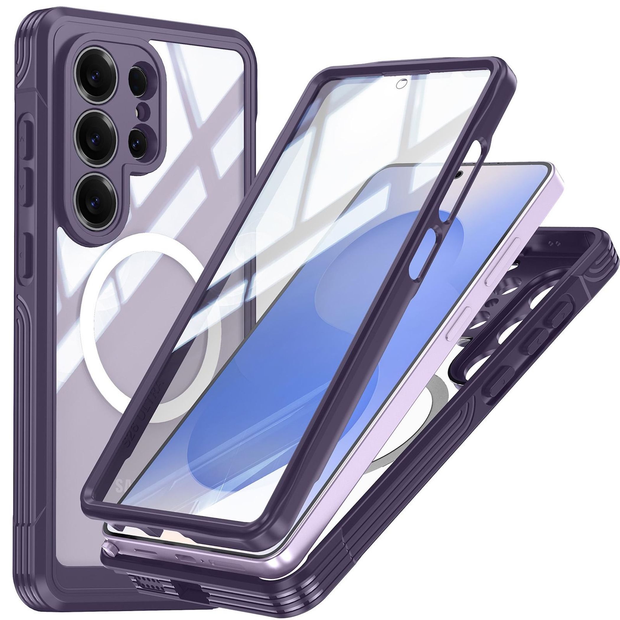 Wigento Handyhülle MagSafe für Samsung Galaxy S26 Ultra 5G 360 Grad Bumper Lila 6,9 Zoll, Full Body, MagSafe-Unterstützung, präzise Passform