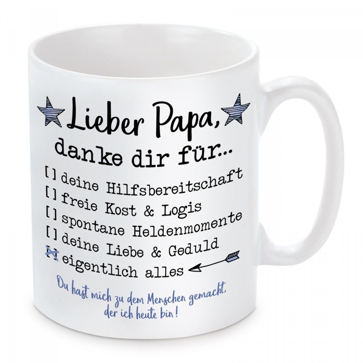 Herzbotschaft Tasse Kaffeebecher für..., Motiv mit Papa, Kaffeetasse dir Lieber spülmaschinenfest danke Keramik, und mikrowellengeeignet