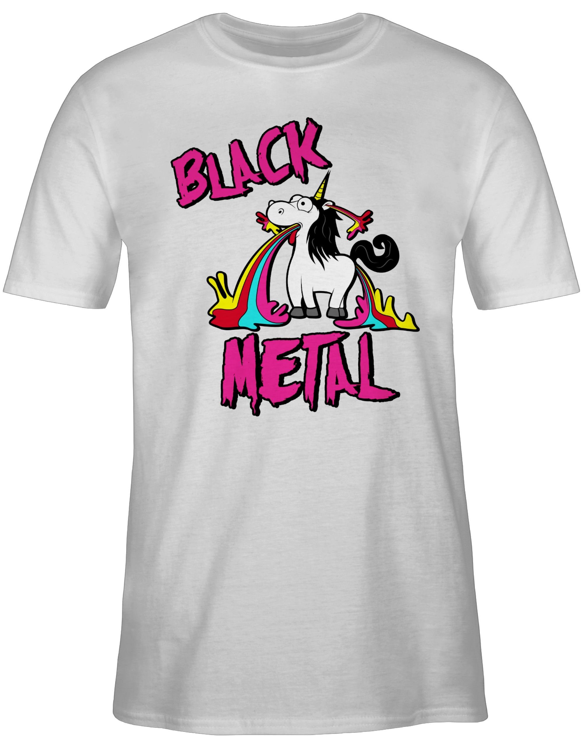 Shirtracer T-Shirt Black Metal Geschenk 3 Einhorn Einhorn Weiß
