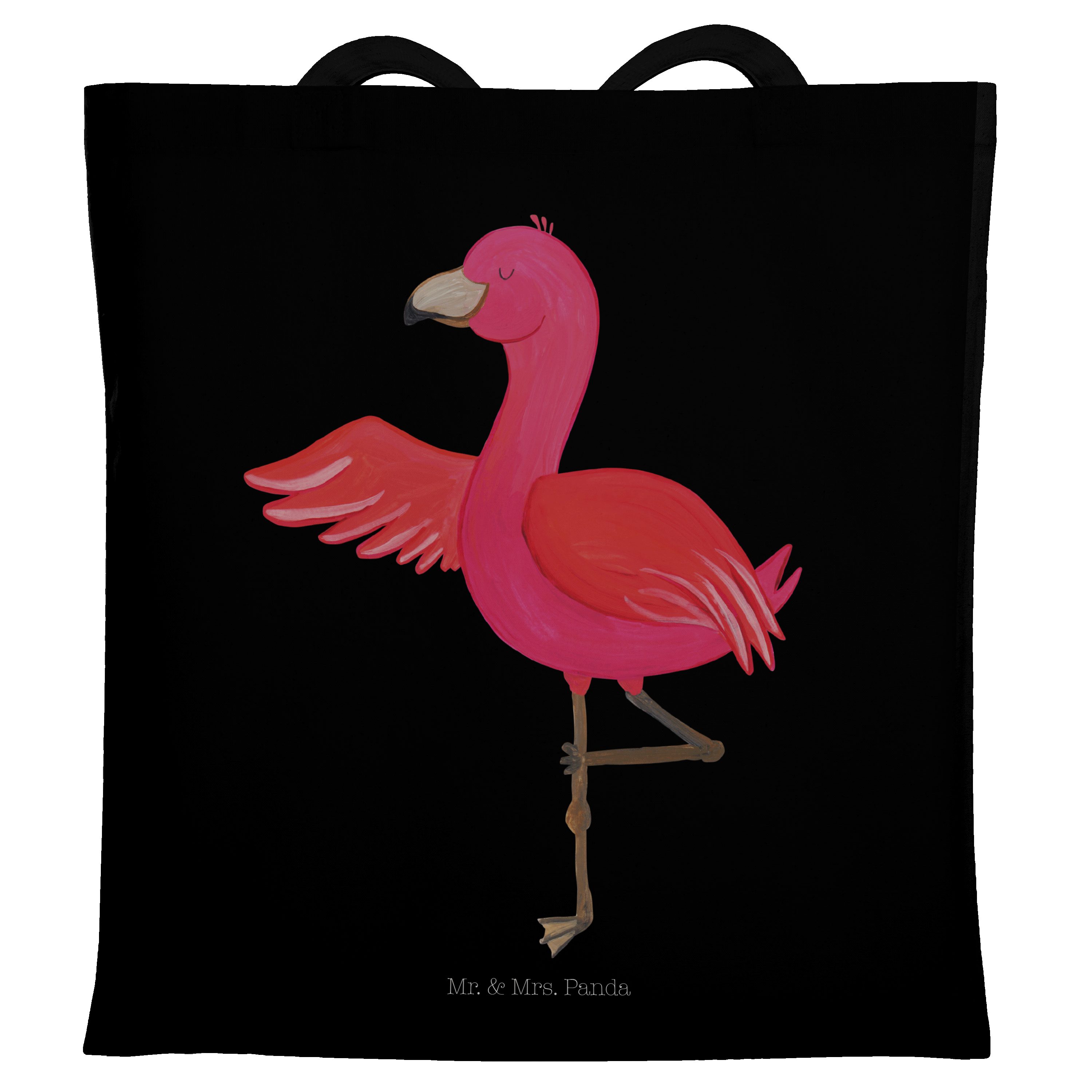 Mr. & Mrs. Panda Tragetasche Flamingo Yoga - Schwarz - Geschenk, Yogi, Yoga-Übung, Yogapose, Achts (1-tlg) | Canvas-Taschen