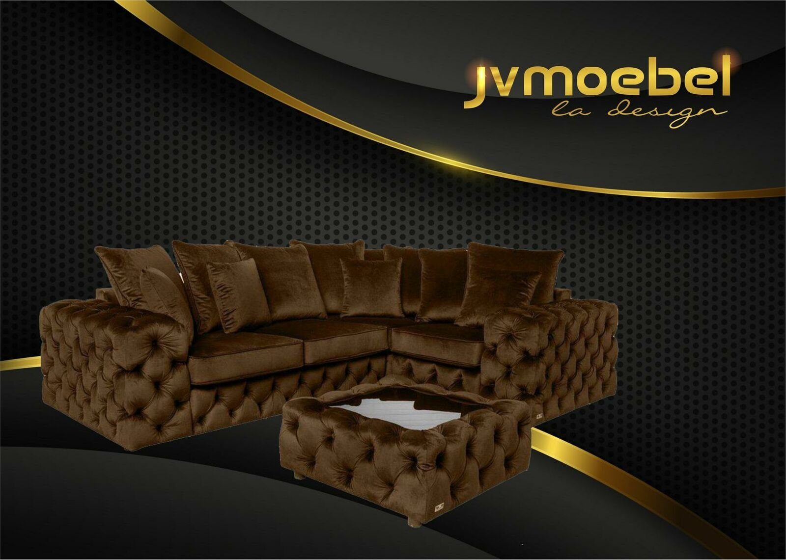 JVmoebel Wohnzimmer-Set, Ecksofa Sofa Couch Polster Eckgarnitur L Form Couchtisch Textil Wohnlandschaft Dunkelbraun