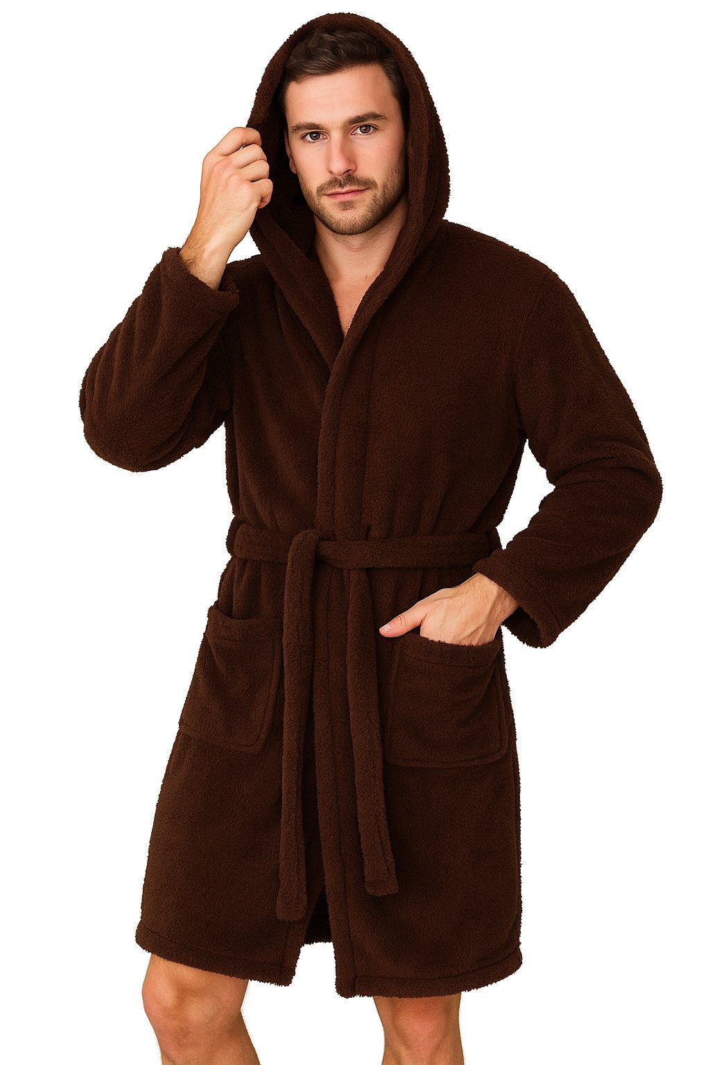 Bongual Herrenbademantel Saunamantel Flausch Morgenmantel, Kapuze, Gürtel günstig online kaufen
