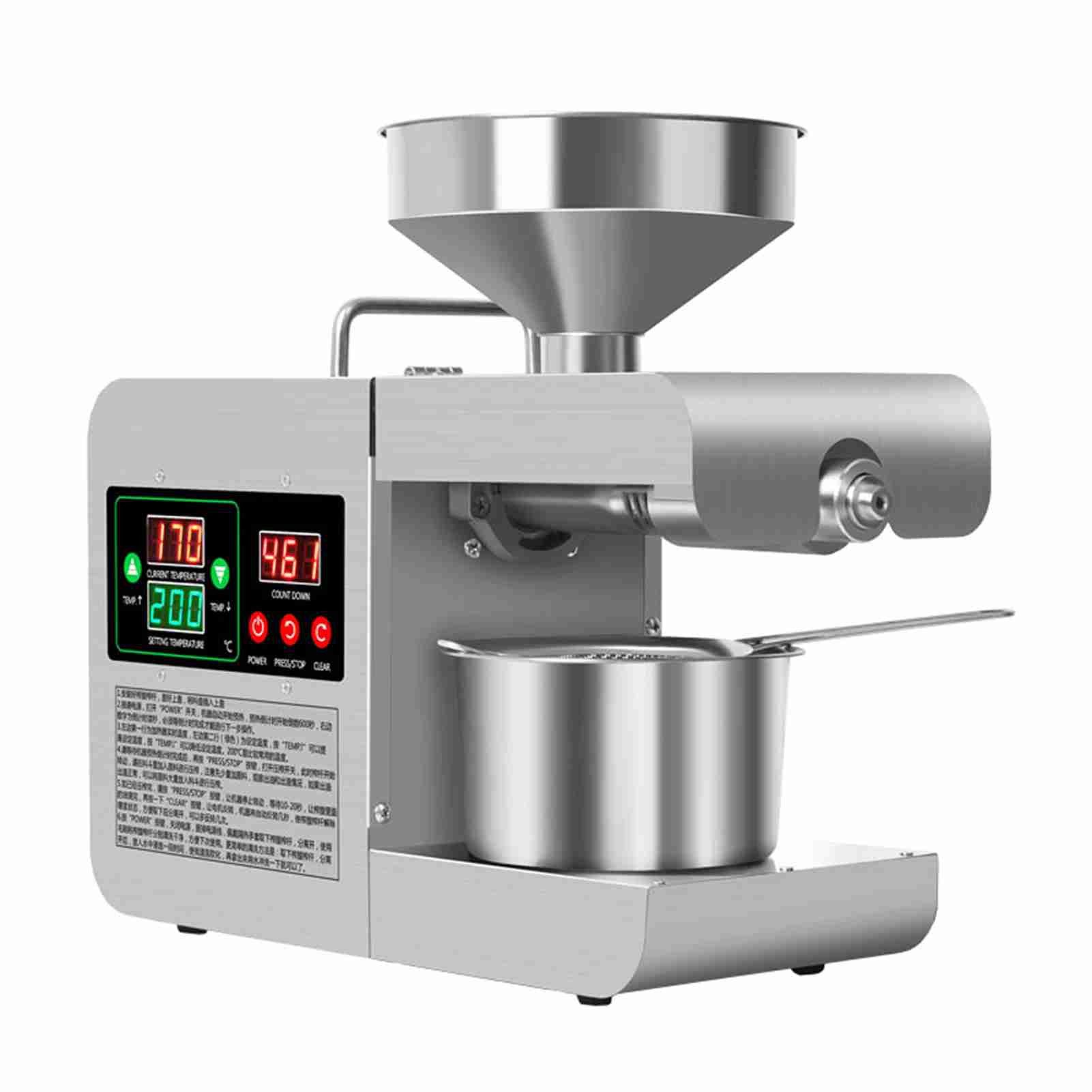 GARRYFIZH Ölpresse Ölpresse Elektrische Ölpresse Ölpresse Maschine, Edelstahl, Edelstahlmaterial, Temperaturanzeige