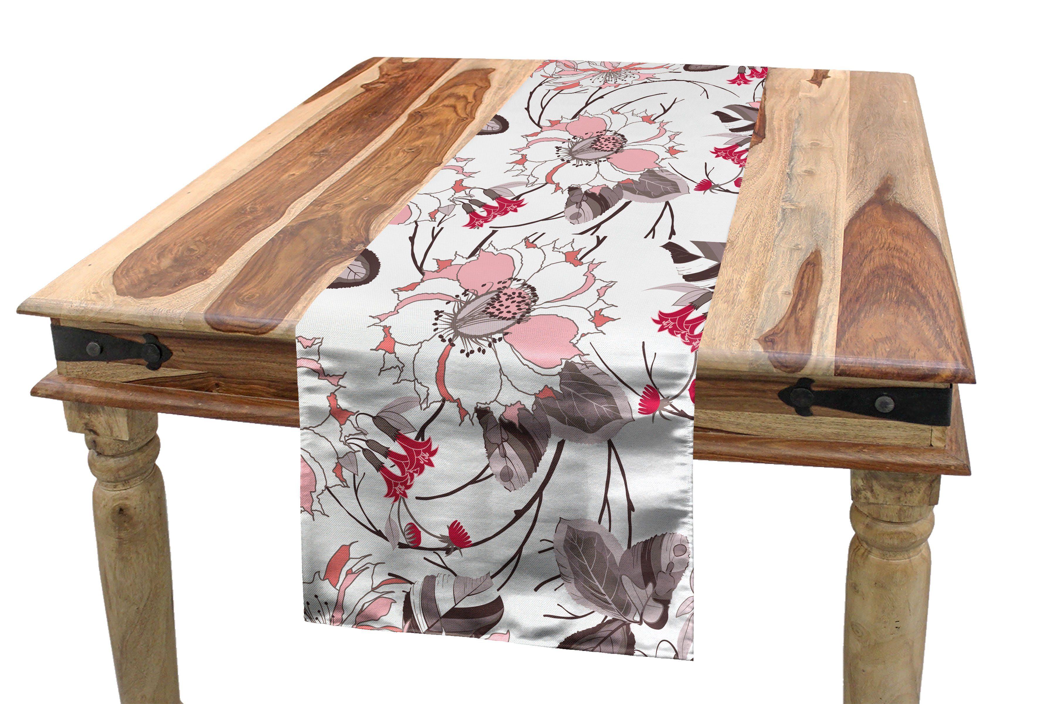 Abakuhaus Tischläufer Esszimmer Küche Rechteckiger Dekorativer Tischläufer, Jahrgang Romantische Blumenblüte