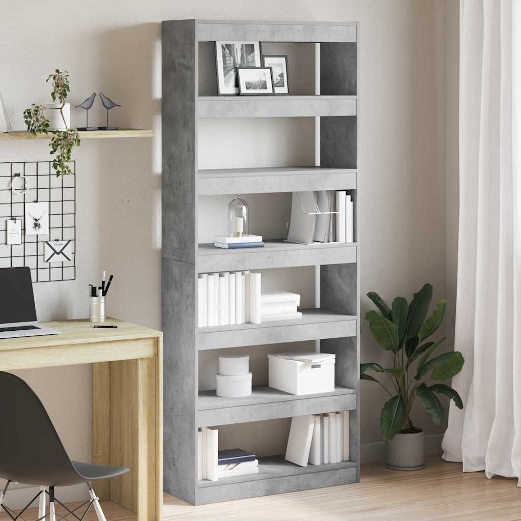 vidaXL Bücherregal Bücherregal 6 Ebenen 80 x 30 x 198 cm Holzwerkstoff Beton Grau, 1-tlg.