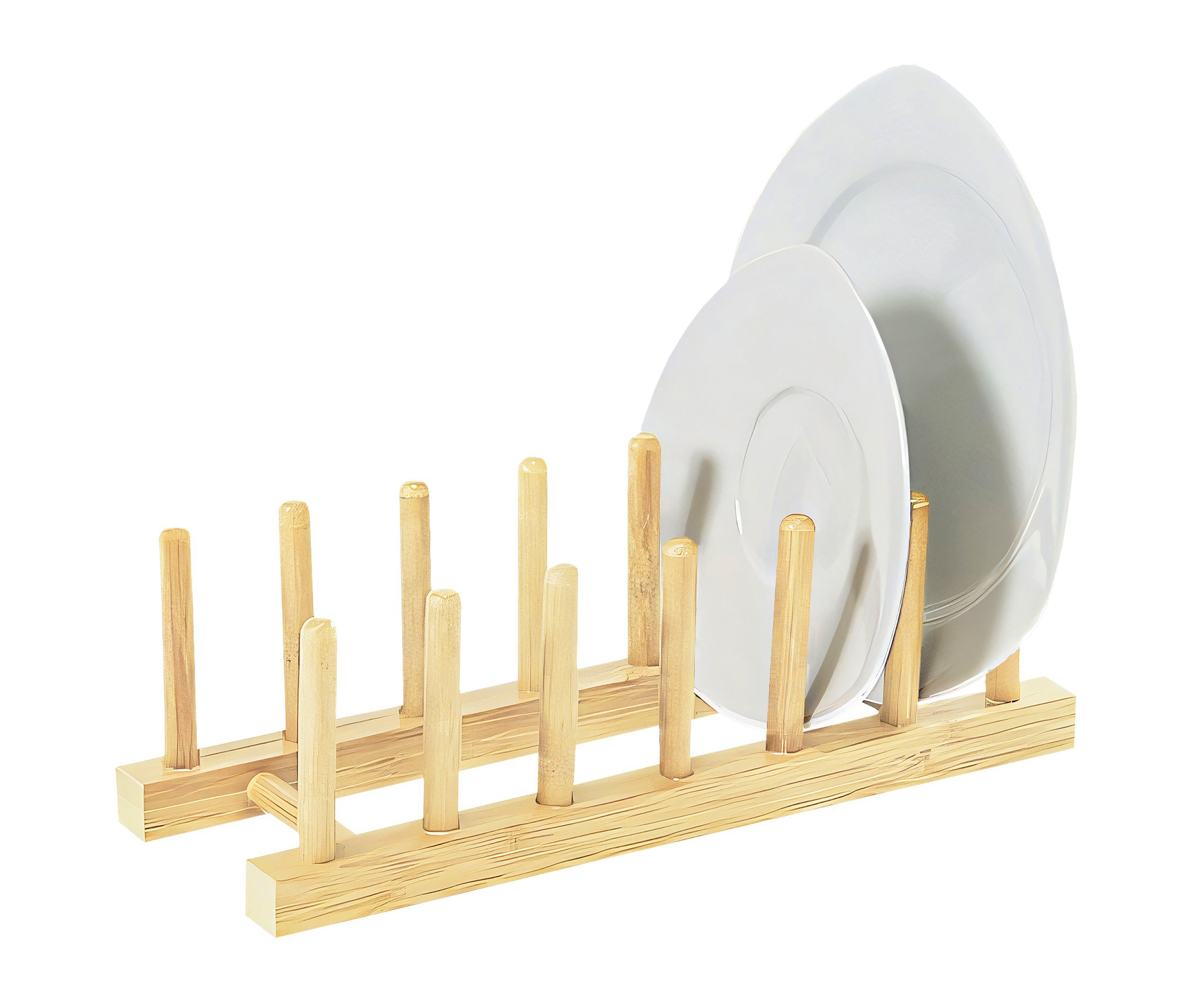 KESPER® Abtropfwanne TELLERSTÄNDER 6 Teller Bambus Brettchenständer Holz Abtropfständer 36, Tellerhalter Tellerregal Geschirr Teller Topfdeckel Ständer