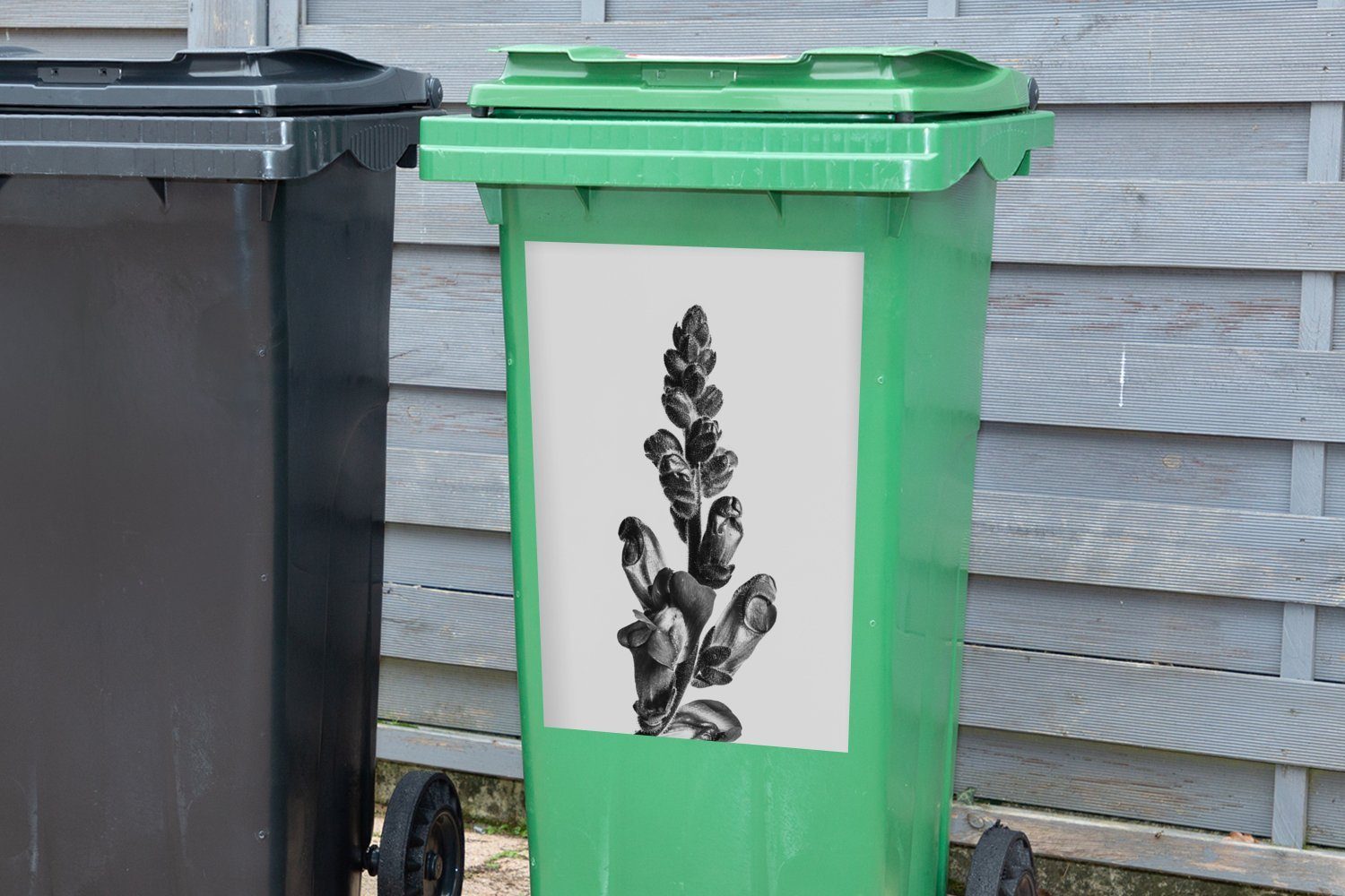 (1 Mülleimer-aufkleber, Weiß Sticker, - Abstrakt Wandsticker St), MuchoWow Pflanze Mülltonne, Schwarz - Abfalbehälter Container, -