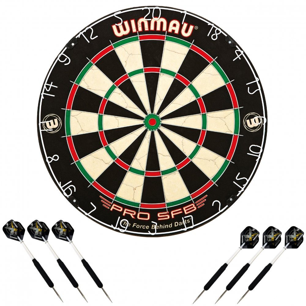 Winmau Dartscheibe Dartboard PRO-SFB im Set inklusive 2 Satz Steeldarts, (Spar-Set, mit Dartpfeilen), Winmau Dartboard PRO-SFB im Set inklusive 2 Satz Winmau Steeldarts