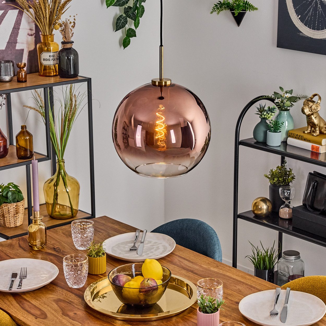 Hängeleuchte Hängelampe aus Metall/Glas in Schwarz/Gold/Kupferfarben/Klar