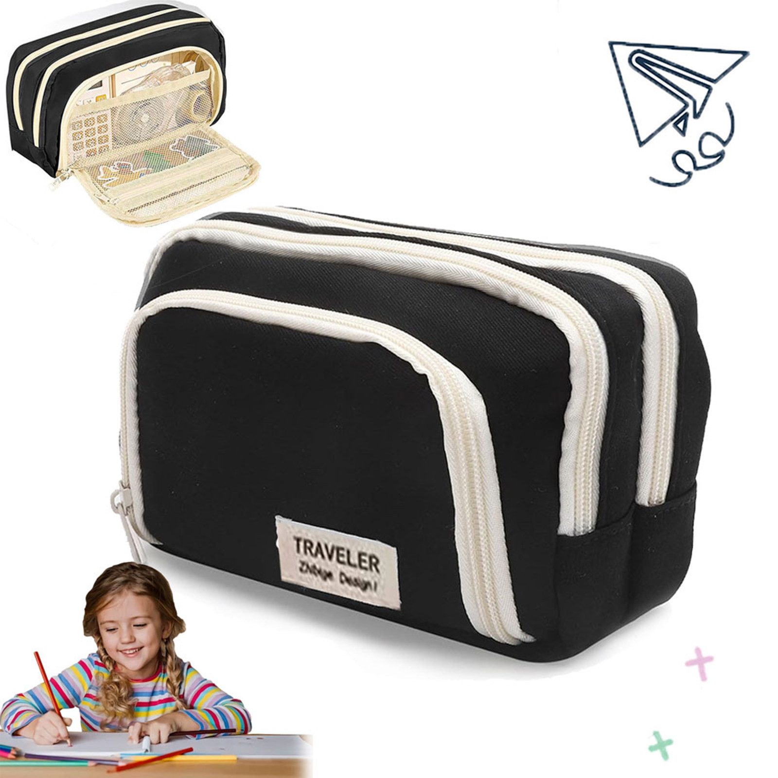 MOPUEA Federmäppchen Federmäppchen 3 Fächer Bleistifttasche Große Kapazität Schreibwarenbox, (Praktischem Reißverschluss Personalisiert Stiftetasche Schulsachen, 1-tlg., Schulmäppchen Mädchen Jungen Teenager Erwachsene Etui für Schule Büro), Multifunktionales Stiftemäppchen