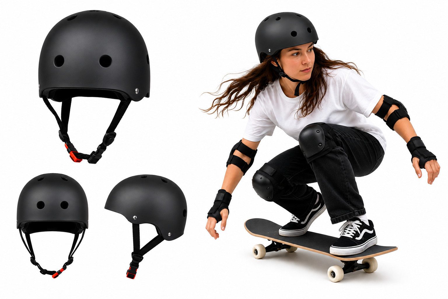 Rungassi Skatehelm Skate- und Fahrradhelm Helm „Aggressive“ 75CE_ZWA Schwarz XL