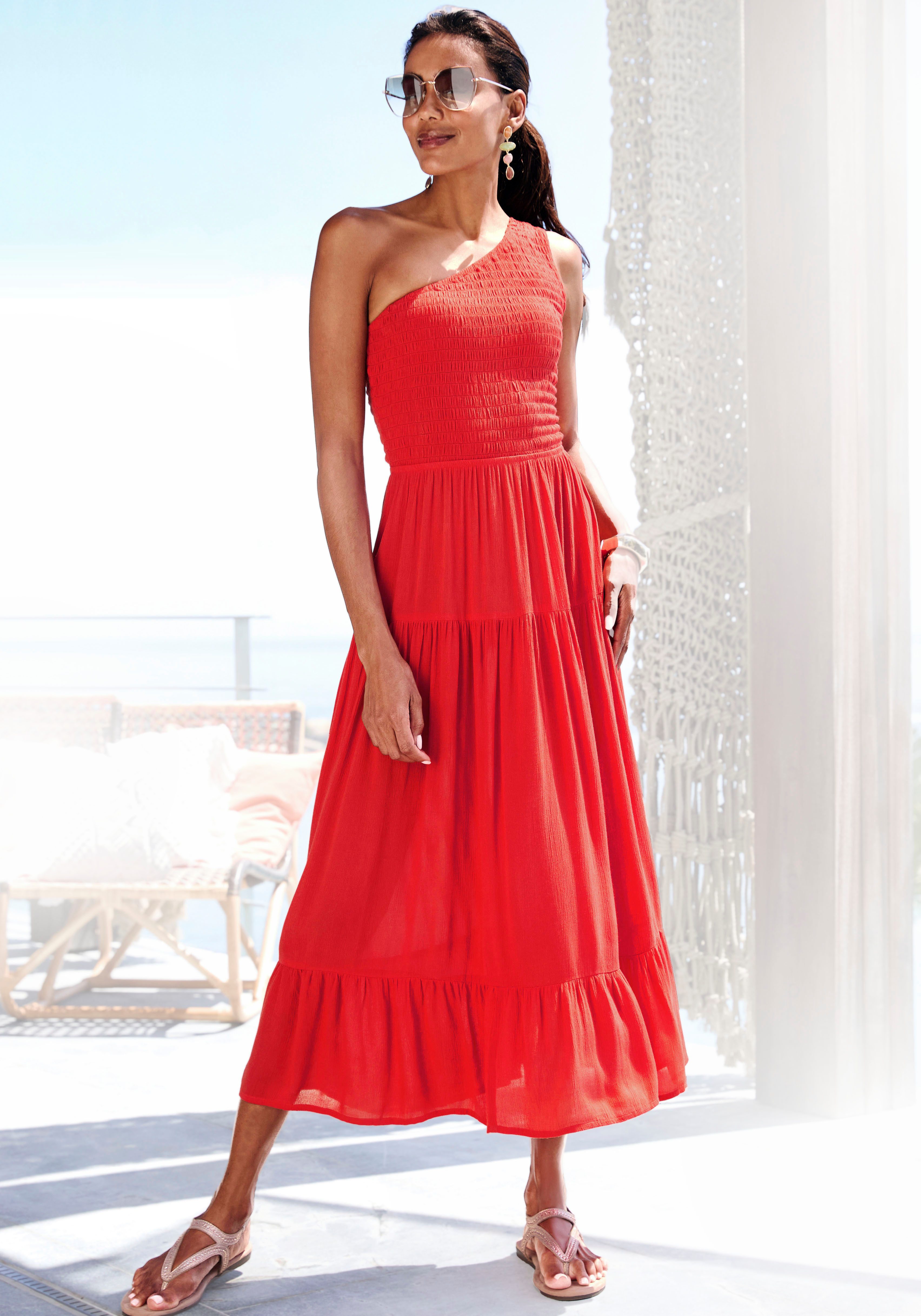 Buffalo One-Shoulder-Kleid mit Volants, strukturiertes Strandkleid, günstig online kaufen