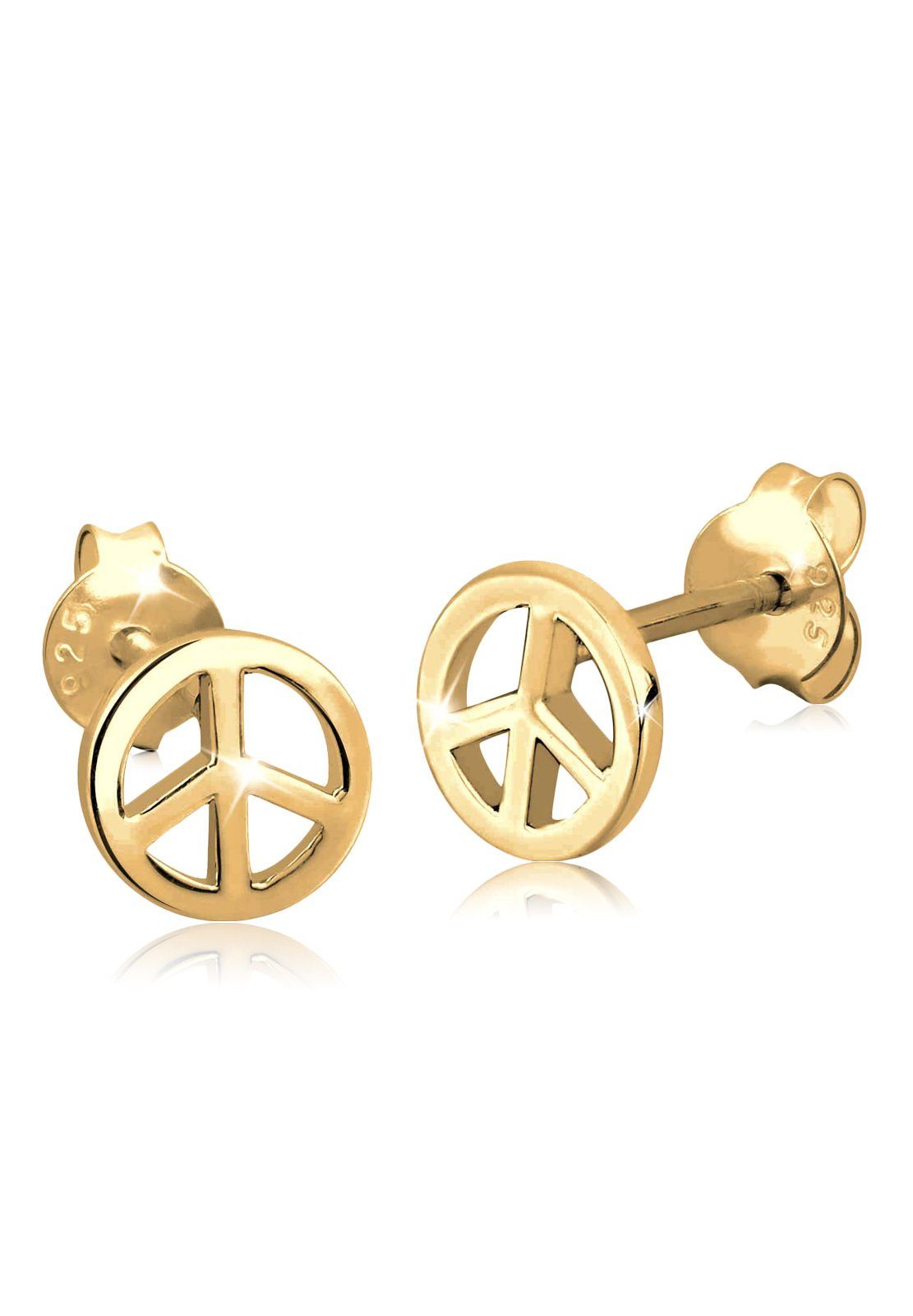 Paar Ohrstecker Ohrstecker Friedenszeichen Peace 925 Sterling Silber vergoldet