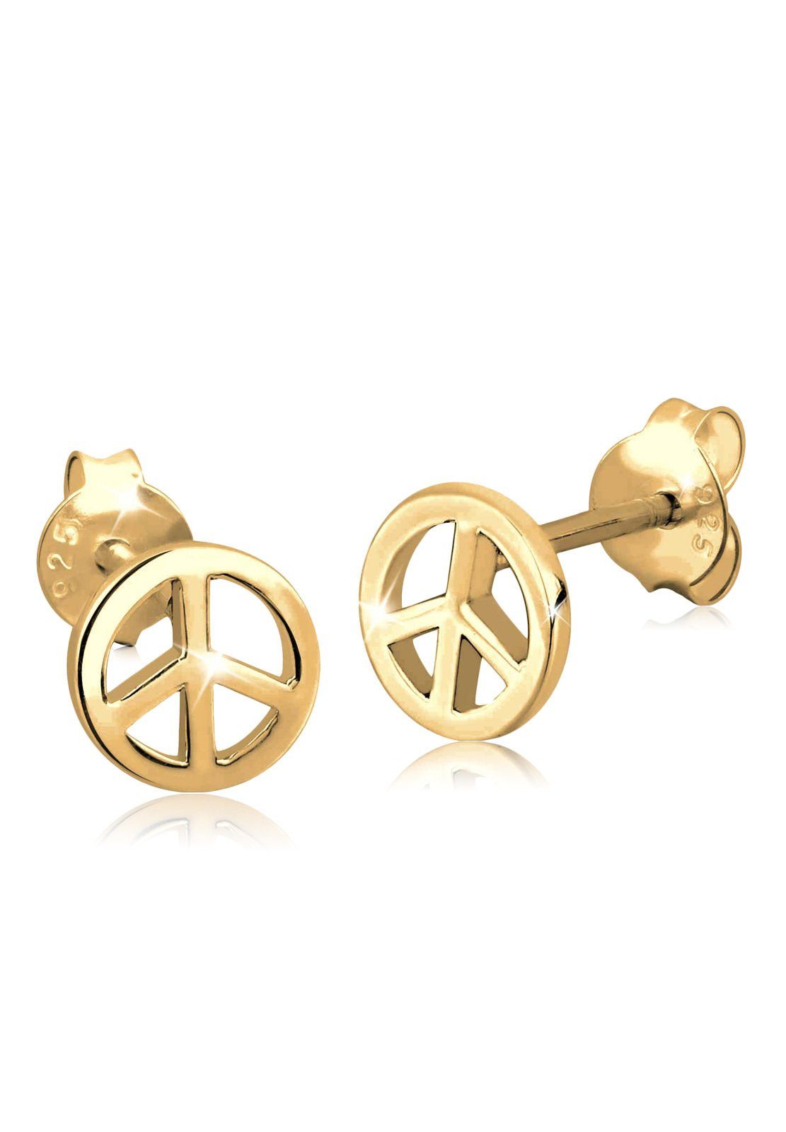 Ohrstecker Peace vergoldet, Silber Peace-Zeichen Paar 925 Elli Zeichen Filigran Symbol