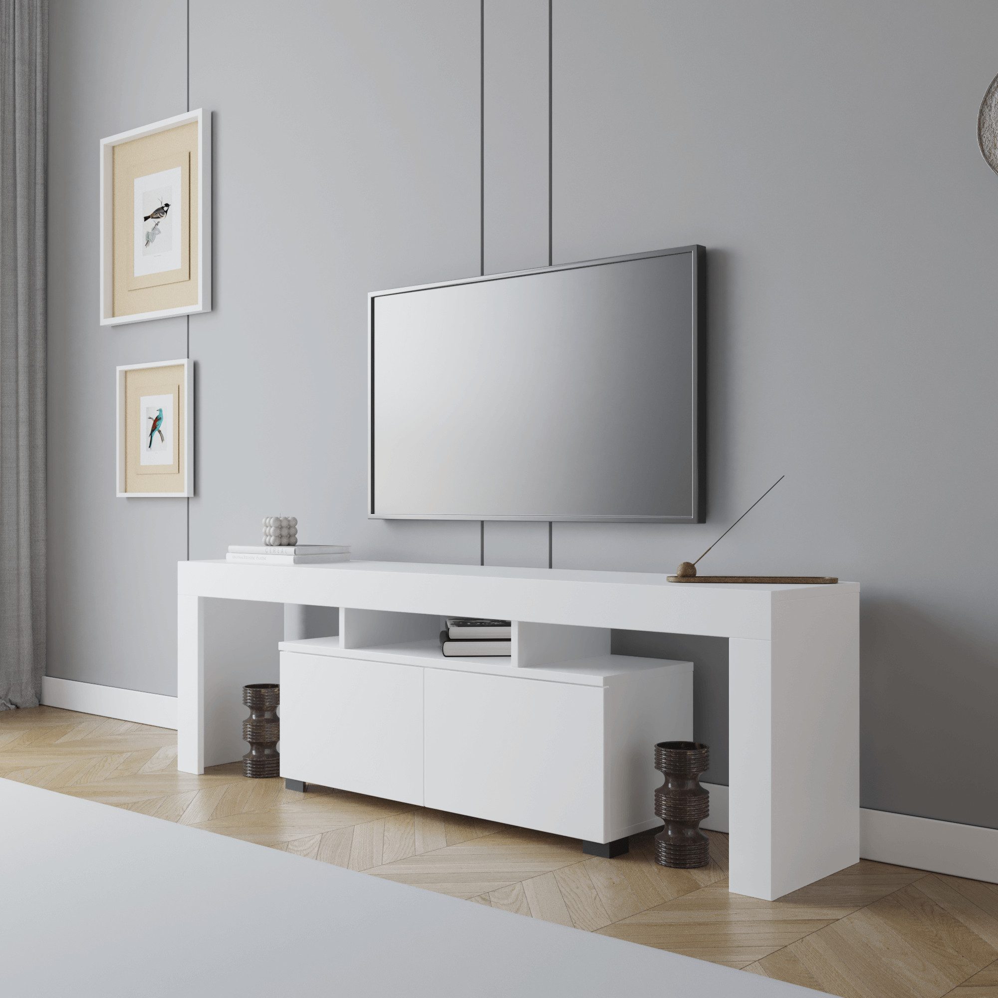 BDR Smart Home Art Lowboard Bronny TV Board 2 Türen mit Regale Elegant & Praktisch, 3 Farben
