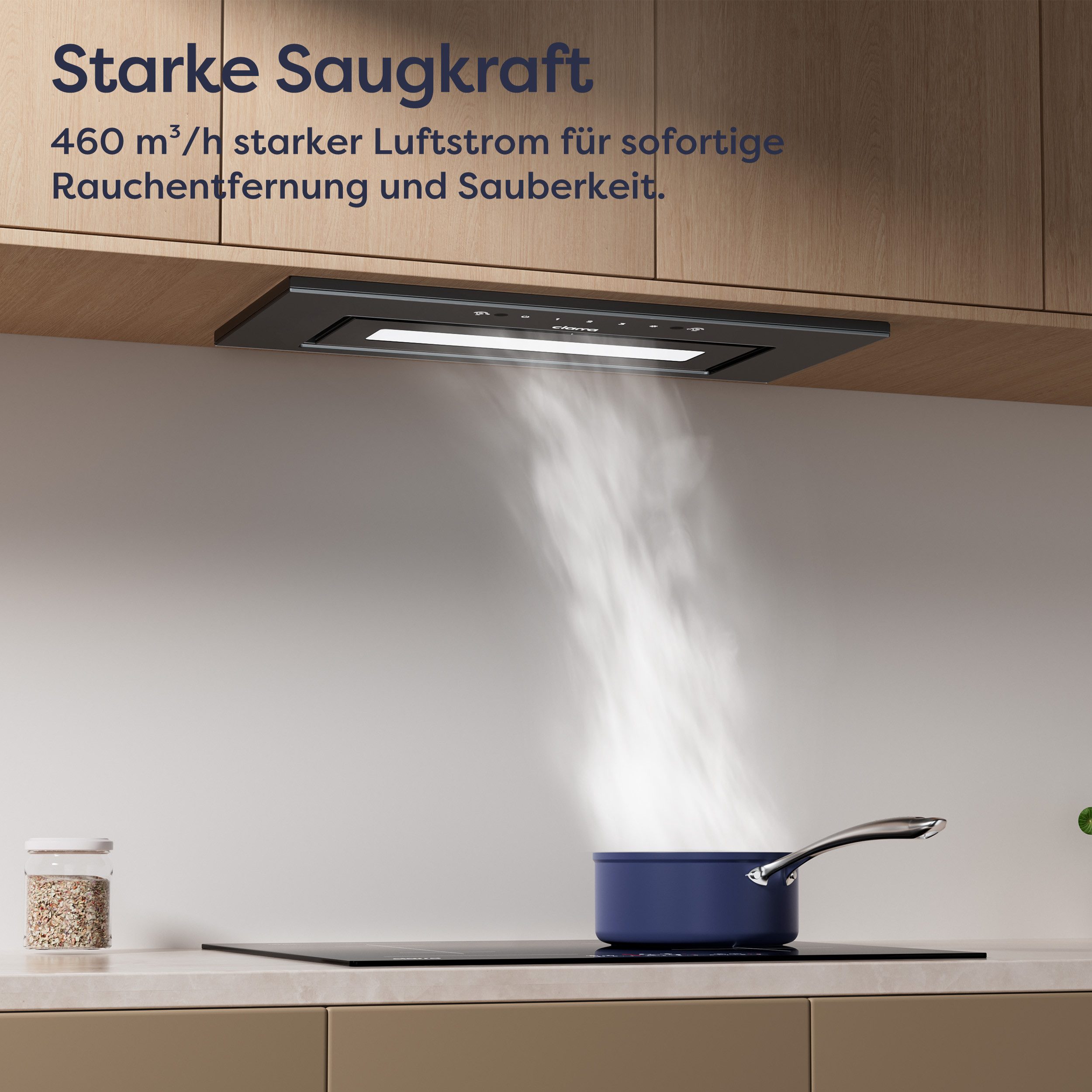 CIARRA Unterbauhaube 60 cm Einbauhaube 460 m³/h Abluft & Umluft leise A 3 Stufen VMB6931B 60 cm Einbauhaube 460 m³/h Abluft & Umluft leise A 3 Stufen VMB6931B, Einbau-Dunstabzugshaube für Küchenschrank Touch & Wave Control Schwarz