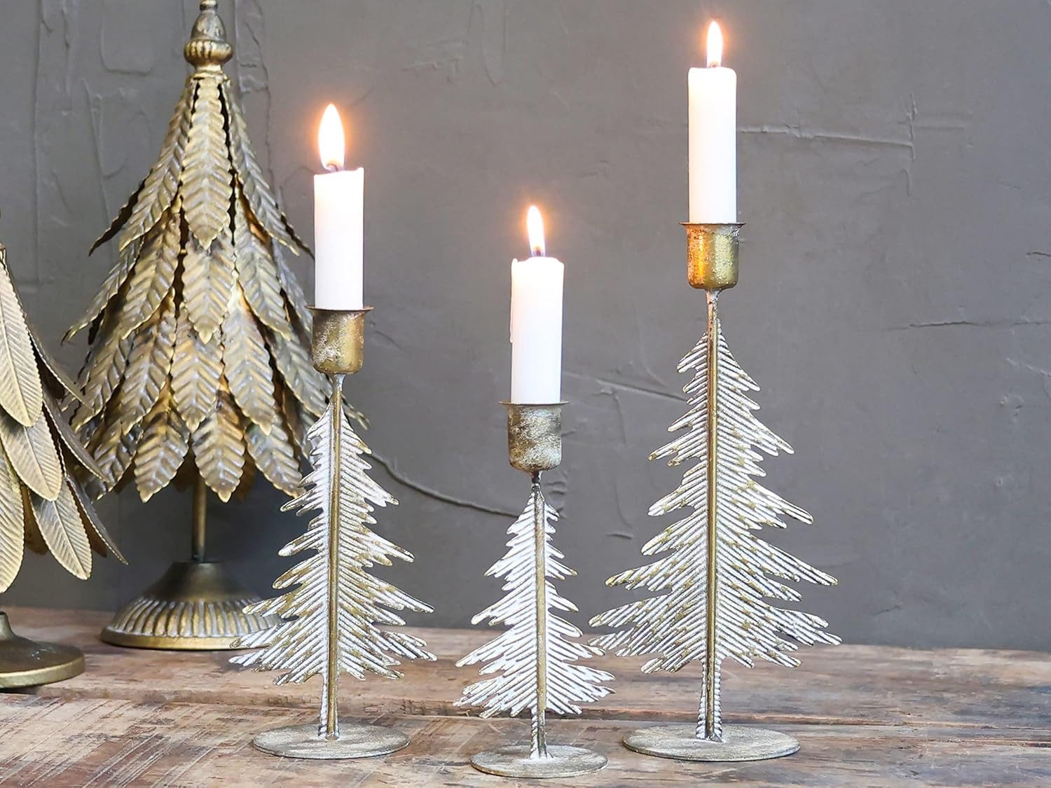 Chic Antique Standkerzenhalter Kerzenständer Tannenbaum Gold Kerzenhalter f. Stabkerzen Antik-Messing, Dekorativer Kerzenständer in Tannenbaumform
