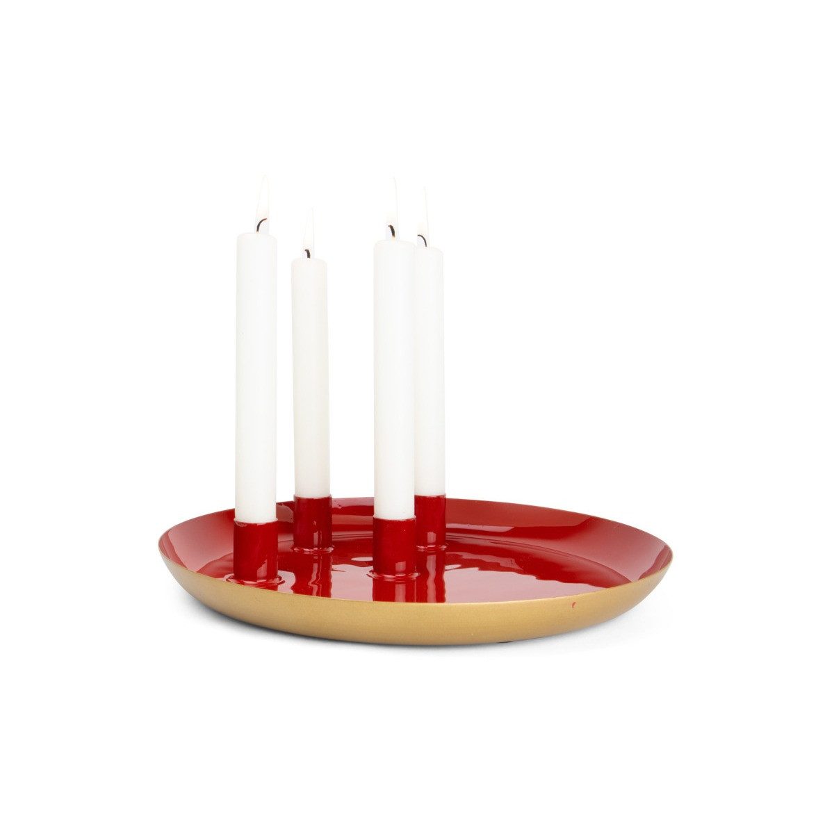 RIFFELMACHER & WEINBERGER Adventsleuchter Adventskerzenhalter auf Metallteller rot 26cm