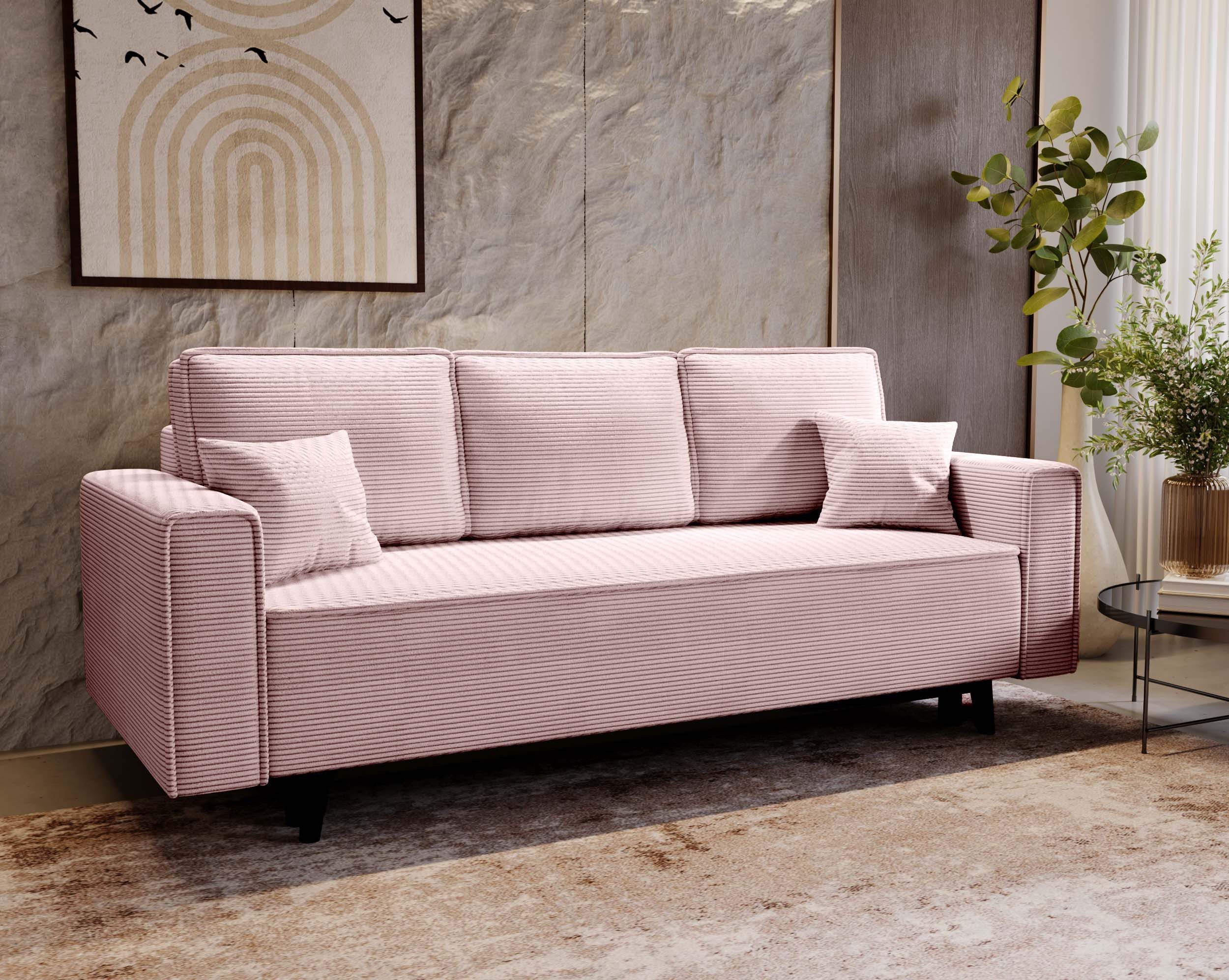 Goldstoff Schlafsofa Cordstoff - LUX 225 cm - Sofa mit schlaffunktion und Bettkasten, Einzelsofa / Couch mit Schlaffunktion - Liegefläche 200 × 124 cm