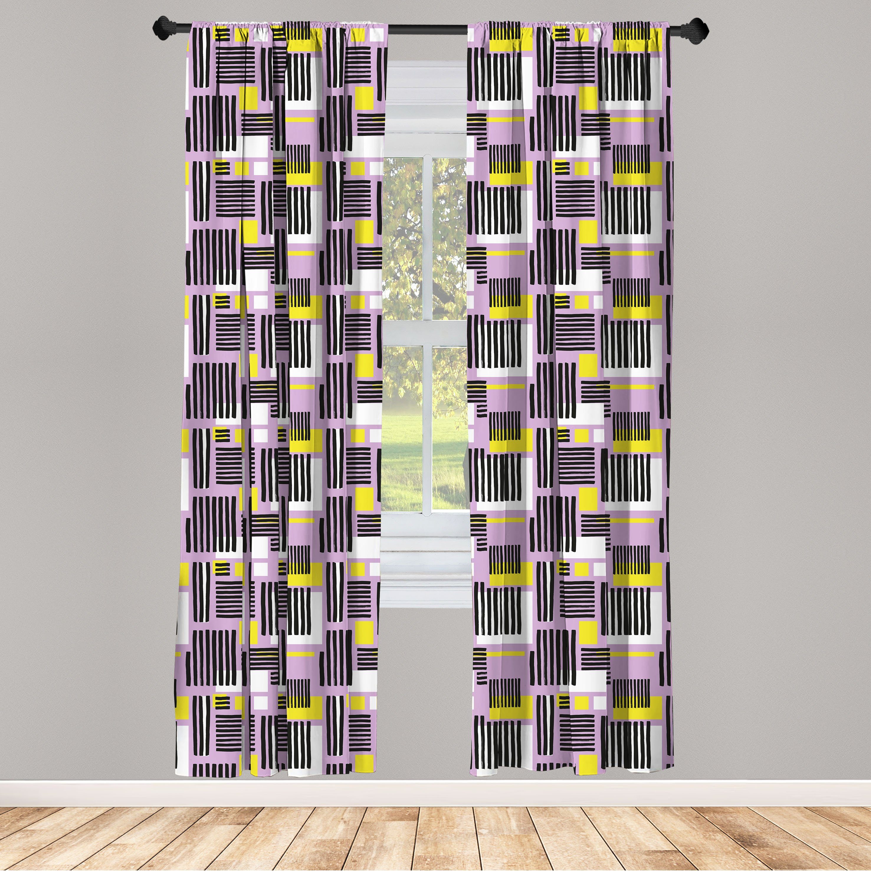 Dekor, und Moderne Gardine Geometrisch Streifen Schlafzimmer Quadrate Wohnzimmer Abakuhaus, für Vorhang Microfaser,