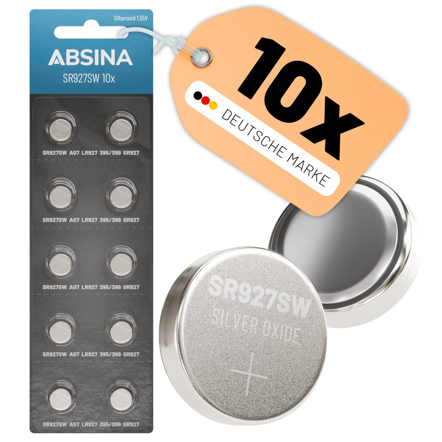 ABSINA SR 927 SW Uhren Knopfzelle 1,55V Silberoxid 10er Pack - Uhrenbatterie Knopfzelle, (1 St)