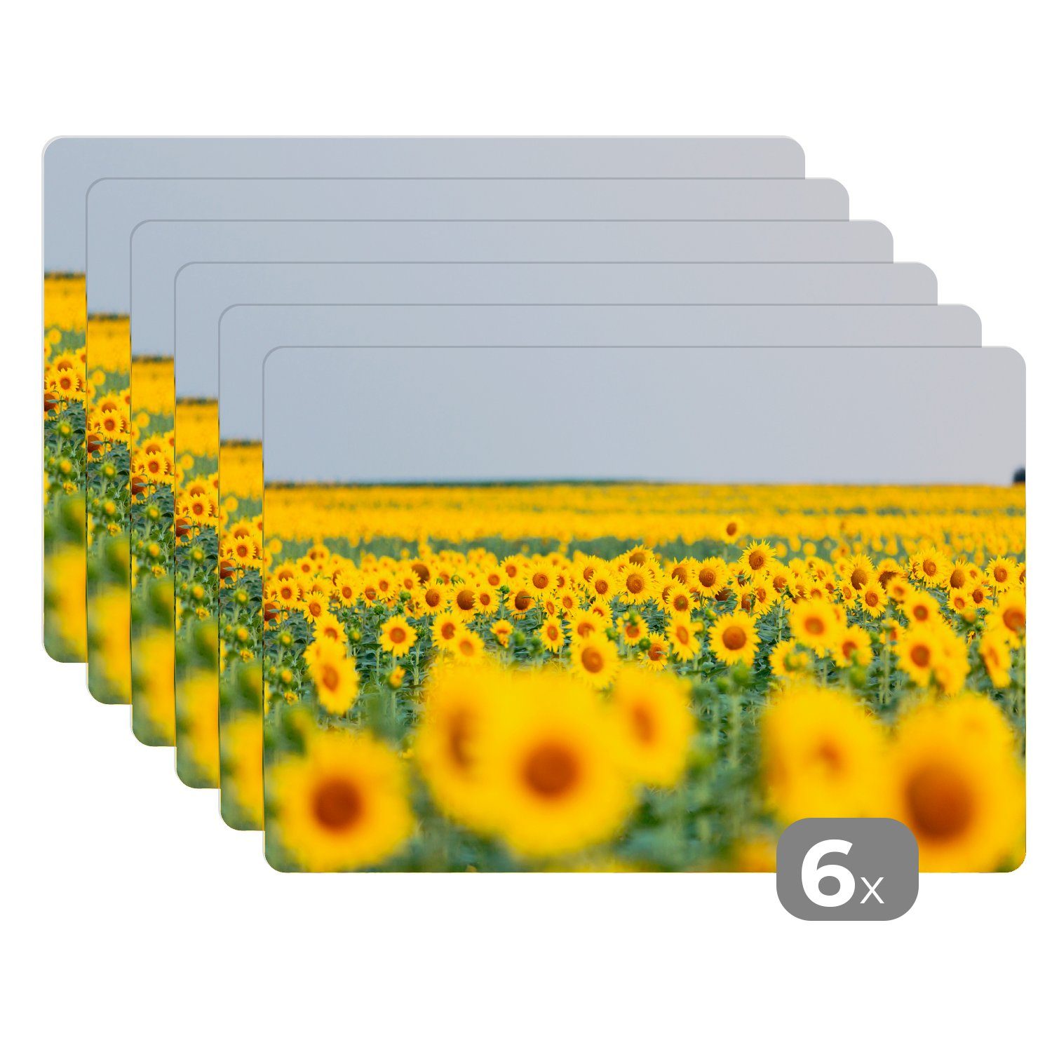 Platzset, Gelbes Schmutzabweisend Tischmatten, Sonnenblumen, MuchoWow, Feld Platzset, voller (6-St), Platzmatte, Platzdecken