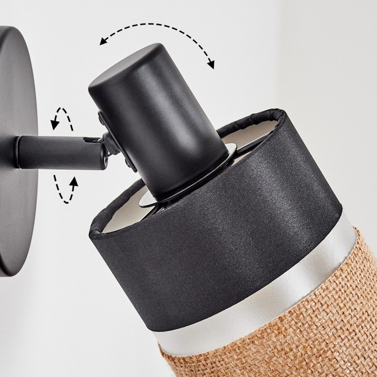 hofstein Wandleuchte Wandlampe aus Metall/Stoff/Leinen in Schwarz/Klar/Naturfarben, ohne Leuchtmittel, verstellbare Wandleuchte im modernen Boho-Design (Schirm 9 cm), E14