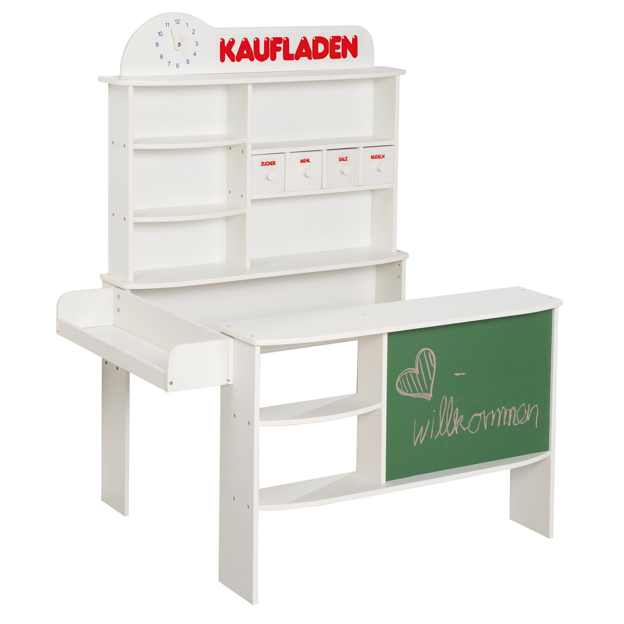 roba® Kaufladen Verkaufsstand, mit 4 Schubladen, Uhr, Tafel, Theke & Seiten günstig online kaufen