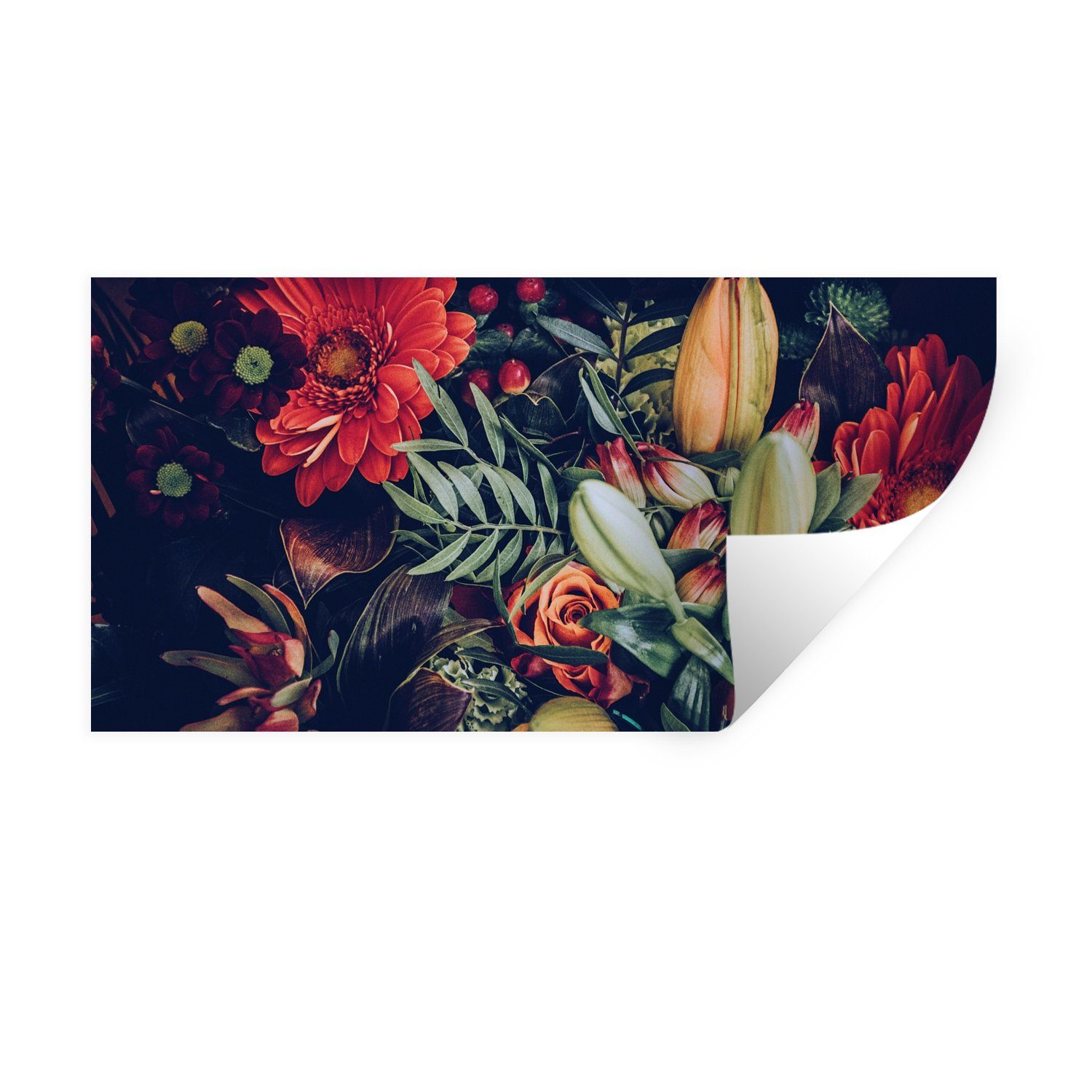 Blumenstrauß Blumen Wandaufkleber, - Wandtattoo, Selbstklebend, Repositionierbar, (1 Rot Stilleben MuchoWow - Wandsticker St), Pflanzen - Sticker -